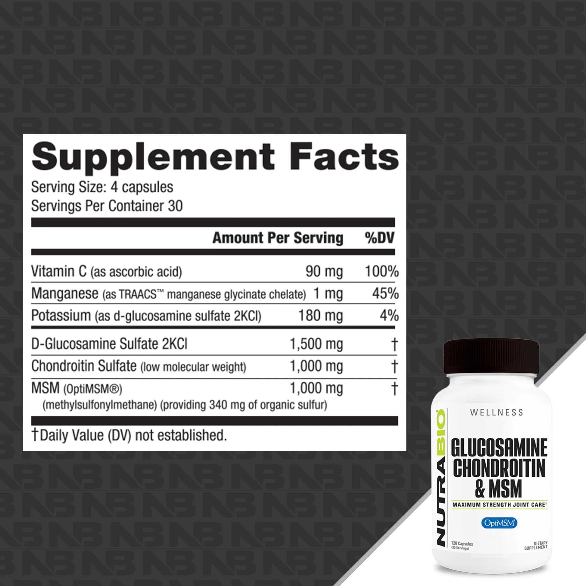 NutraBio Glucosamine Chondroitin & OptiMSM Supplement, Joint Support Formula - 120 Capsules (120 Count) NutraBio buy supplements canada