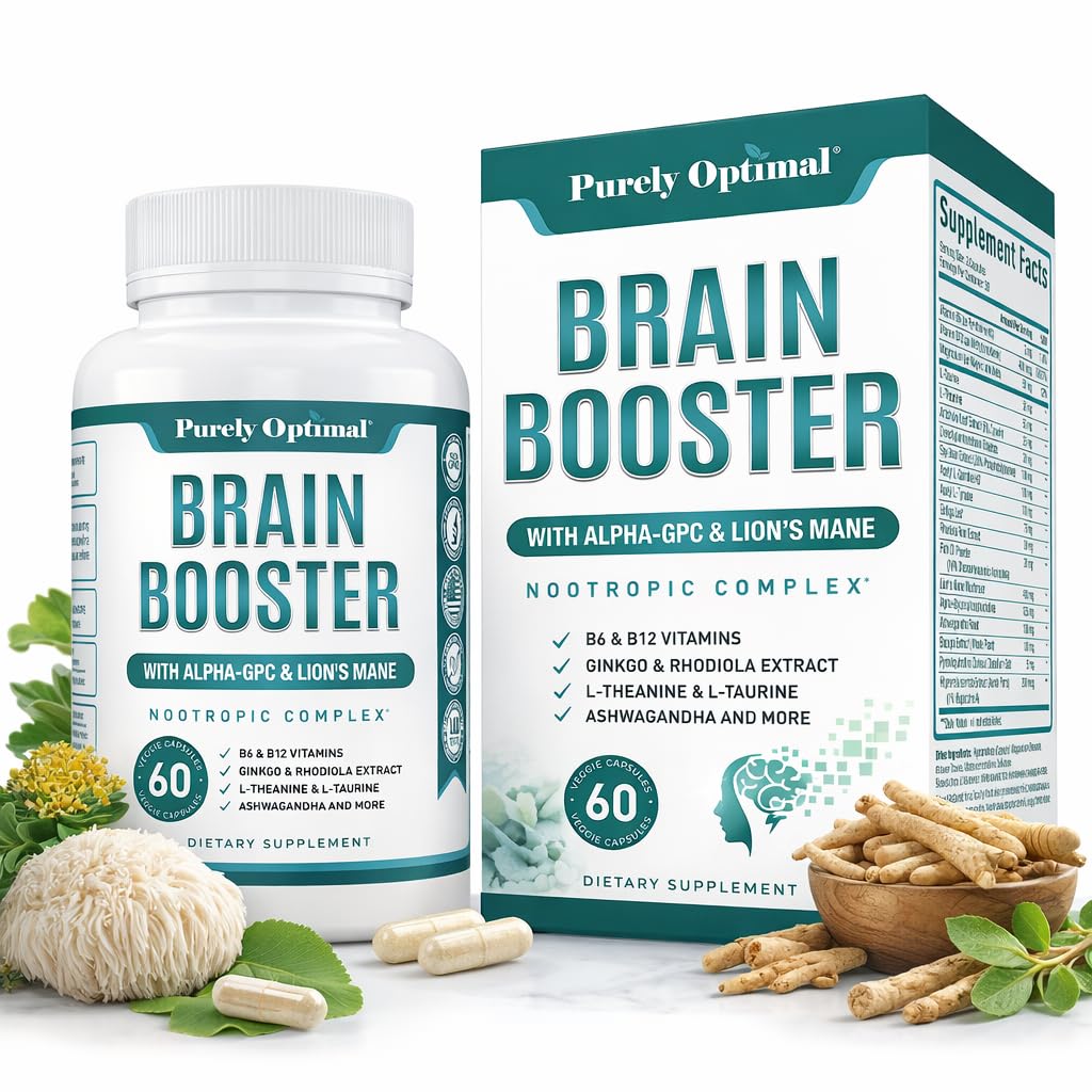 Purely Optimal Brain Booster Nootropic Supplement – Brain Support for Memory, Focus, Clarity, Jitter-Free Energy for Adults, Seniors– with Ginkgo Biloba, Alpha GPC, Lion’s Mane – 60 Capsules Purely Optimal buy supplements canada