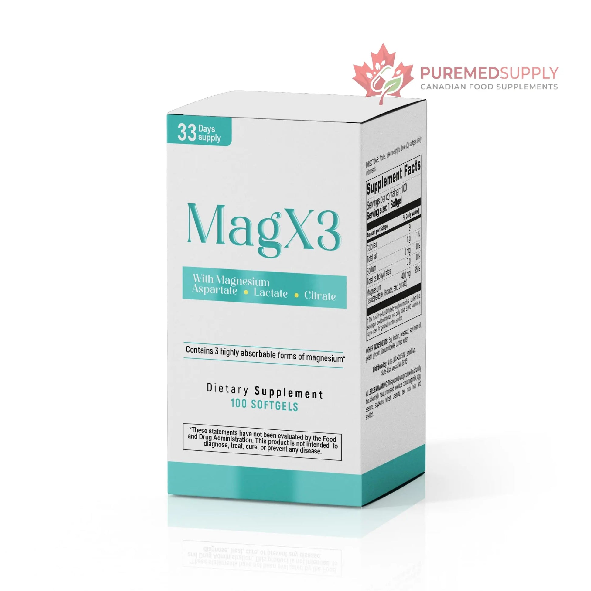 Magnesium Citrate Complex 400 mg – Triple Magnesium with Citrate, Aspartate & Lactate – High Absorption – 100 Softgels Nutra Nutrition buy supplements canada