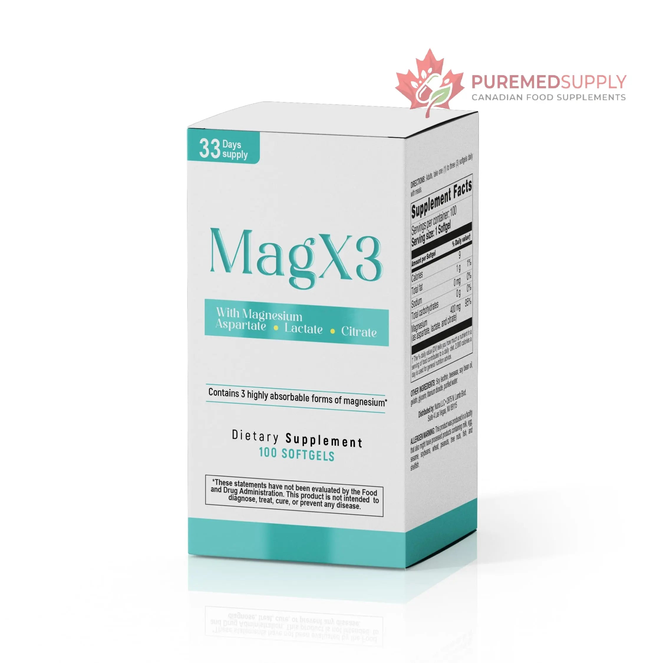 Magnesium Citrate Complex 400 mg – Triple Magnesium with Citrate, Aspartate & Lactate – High Absorption – 100 Softgels Nutra Nutrition buy supplements canada