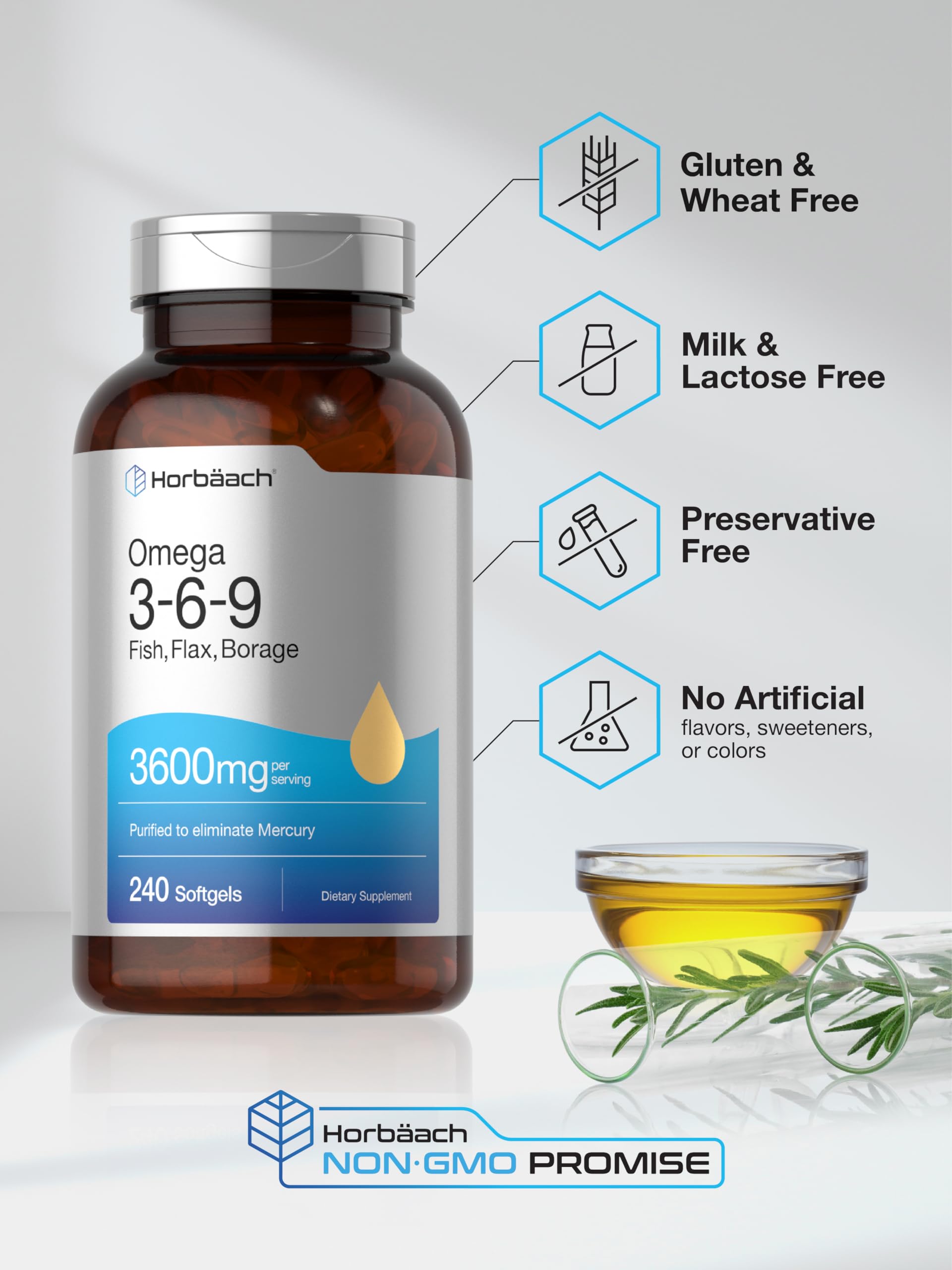 Triple Omega 3-6-9 240 Softgels | from Fish, Flaxseed, Borage Oils | Non-GMO & Gluten Horbäach buy supplements canada