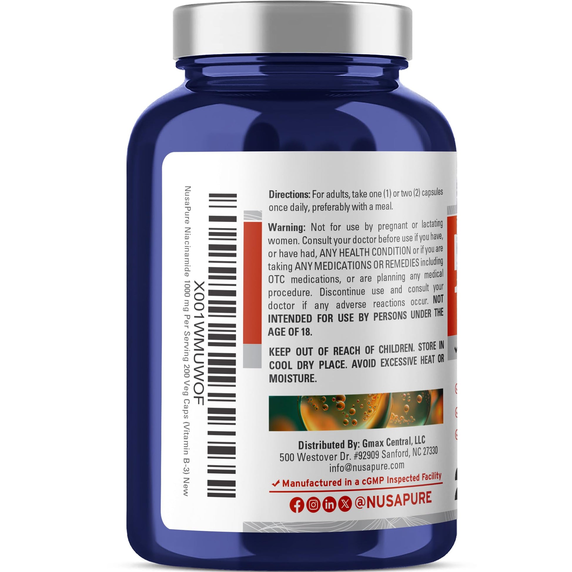 NusaPure Niacinamide 1000mg 200 Veggie Capsules (Non-GMO, Vegan) Flush Free NusaPure buy supplements canada