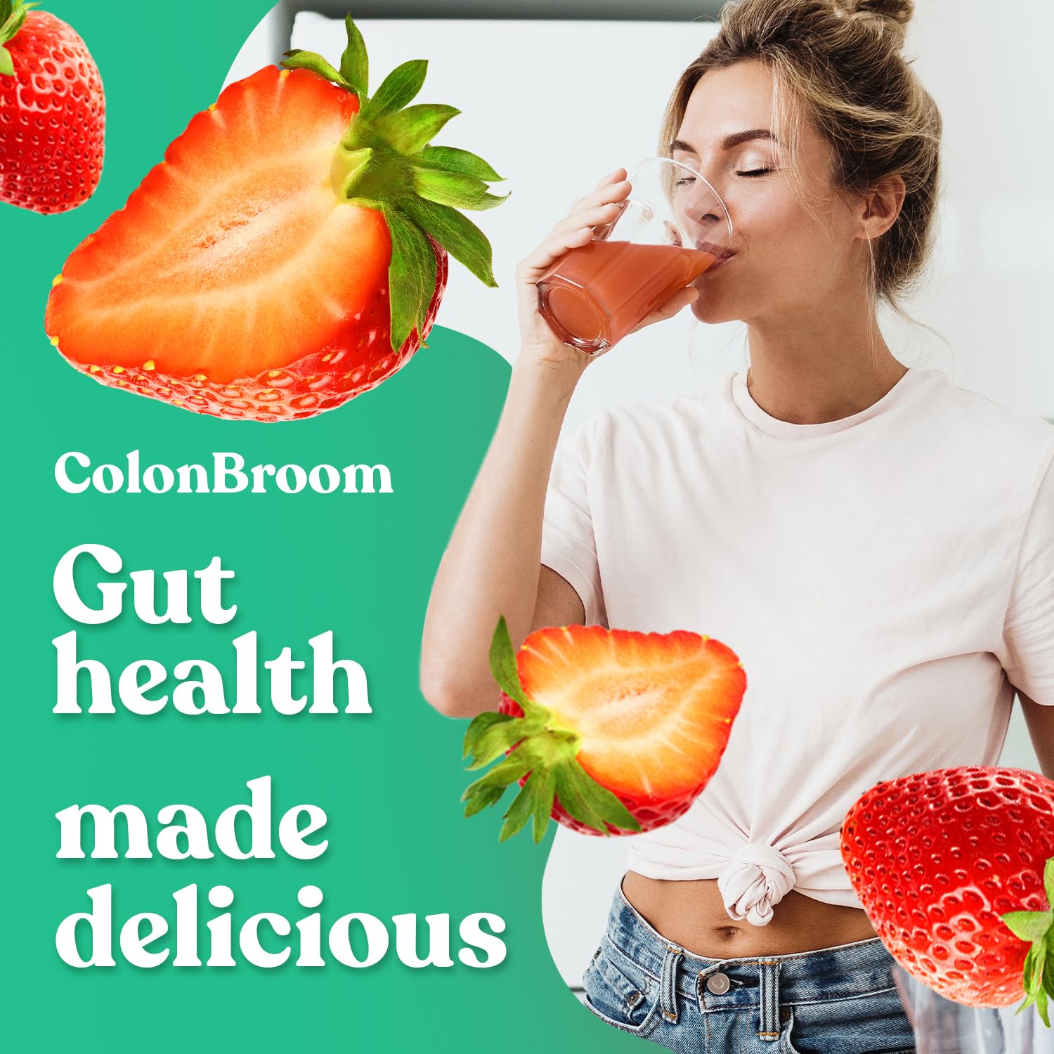 ColonBroom Psyllium Husk Powder (Strawberry) - Colon Cleanse for Bloating Relief & Gut Health - Colon Broom Fiber Powder Drink - Vegan, Gluten Free, Non-GMO Fiber Powder Supplement, 50 Servings ColonBroom buy supplements canada