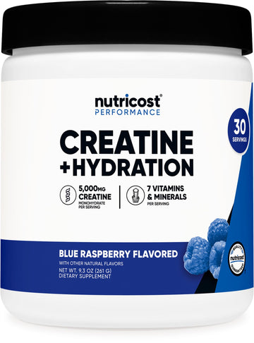 Nutricost Creatine Monohydrate + Hydration Blue Raspberry Flavored (30 Servings) - 7 Vitamins & Minerals, 5000mg of Creatine Per Serving Nutricost buy supplements canada