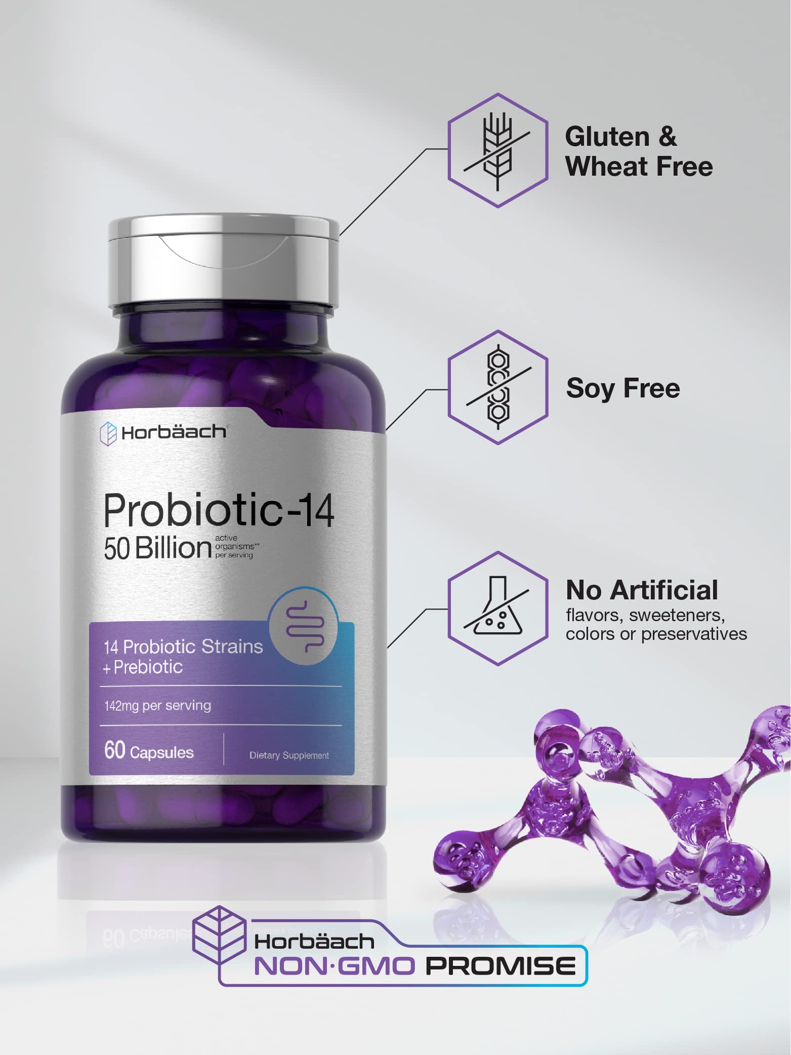 Horbäach Probiotics with Prebiotics | 60 Capsules | 50 Billion Active Organisms | Non-GMO Horbäach buy supplements canada