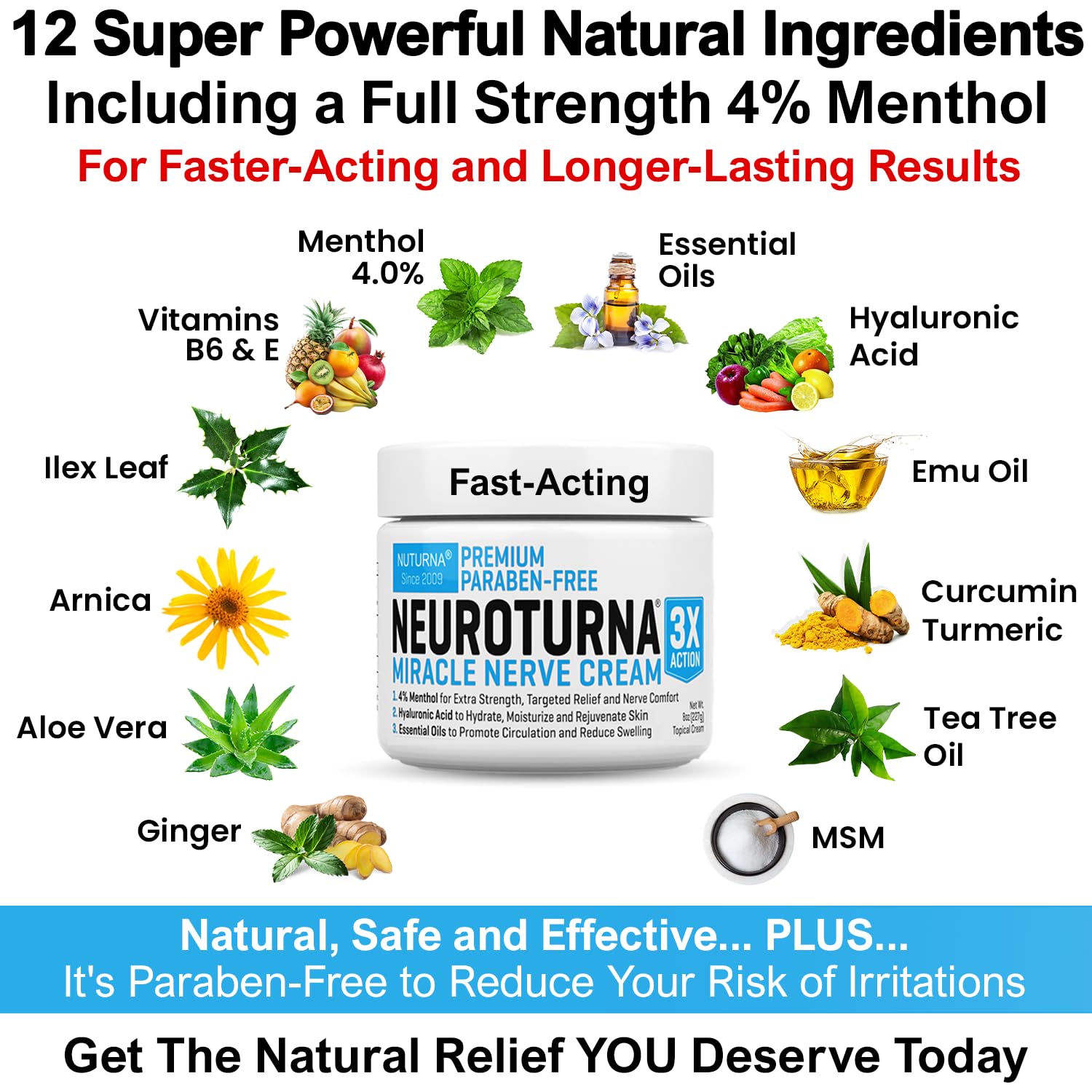 Neuropathy Nerve Relief Cream - Premium Nerve Cream 3X Action for Targeted Relief and Soothing Nerve Comfort - Maximum Strength with 4% Menthol Arnica MSM for Feet Hands Legs Toes & Back - Large 4 Oz Nuturna buy supplements canada
