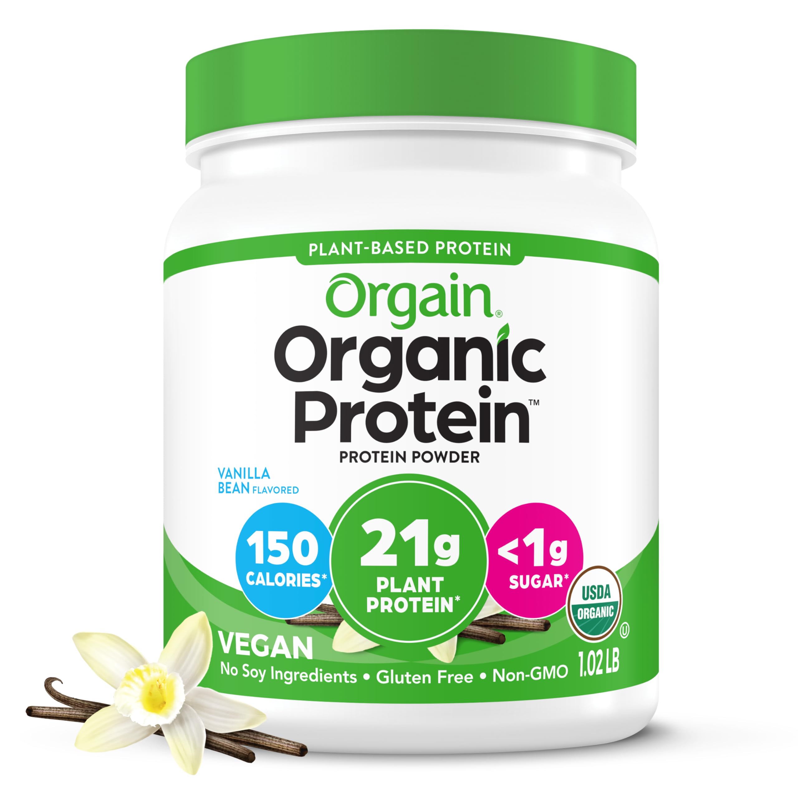 Orgain Organic Vegan Protein Powder, Vanilla Bean - 21g Plant Based Protein, 4g Prebiotic Fiber, No Lactose Ingredients, No Added Sugar, Non-GMO, For Shakes & Smoothies Orgain buy supplements canada