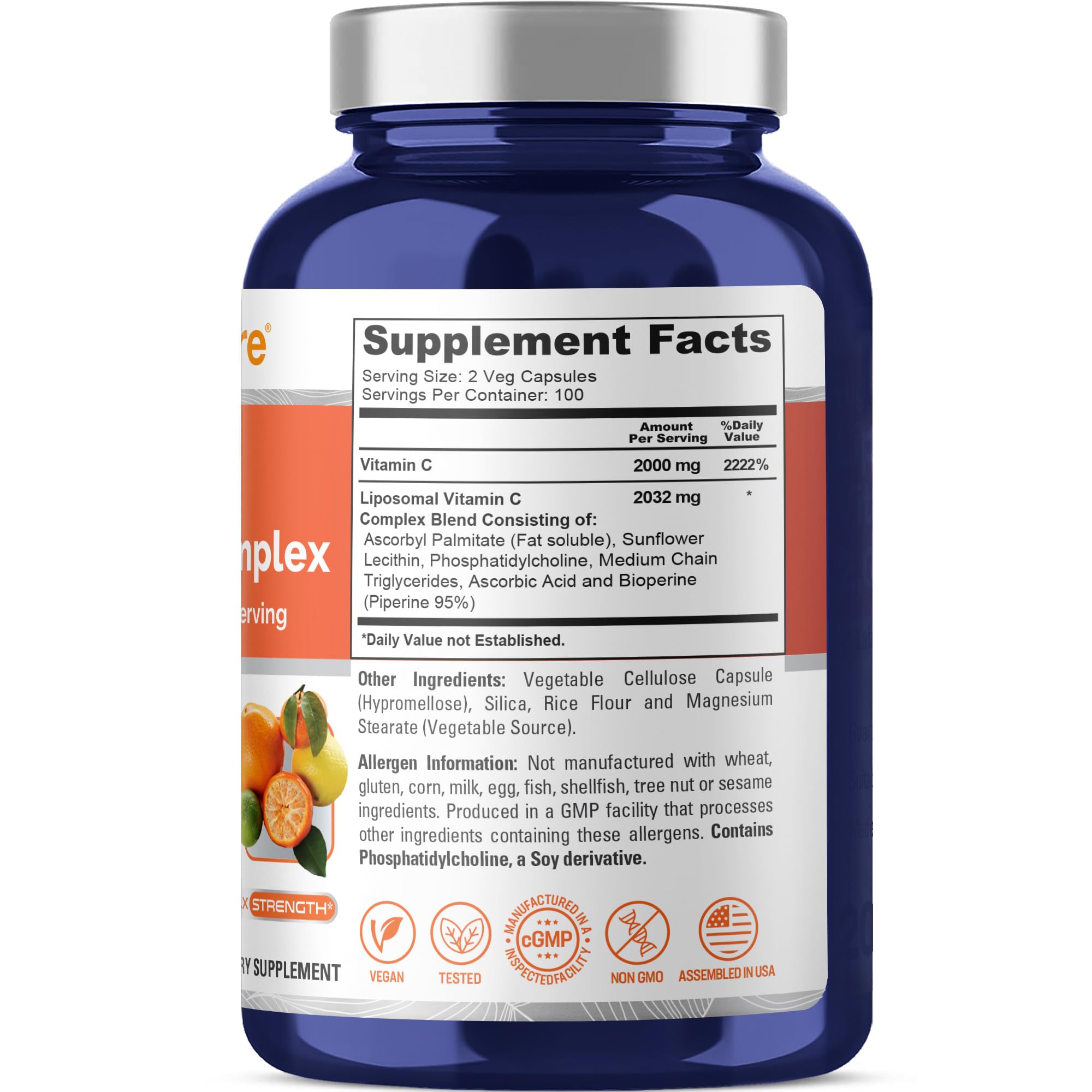 NusaPure Liposomal Vitamin C 2032mg - 200 Veggie Vegan Capsules, BioPerine - High Absorption Ascorbic Acid NusaPure buy supplements canada