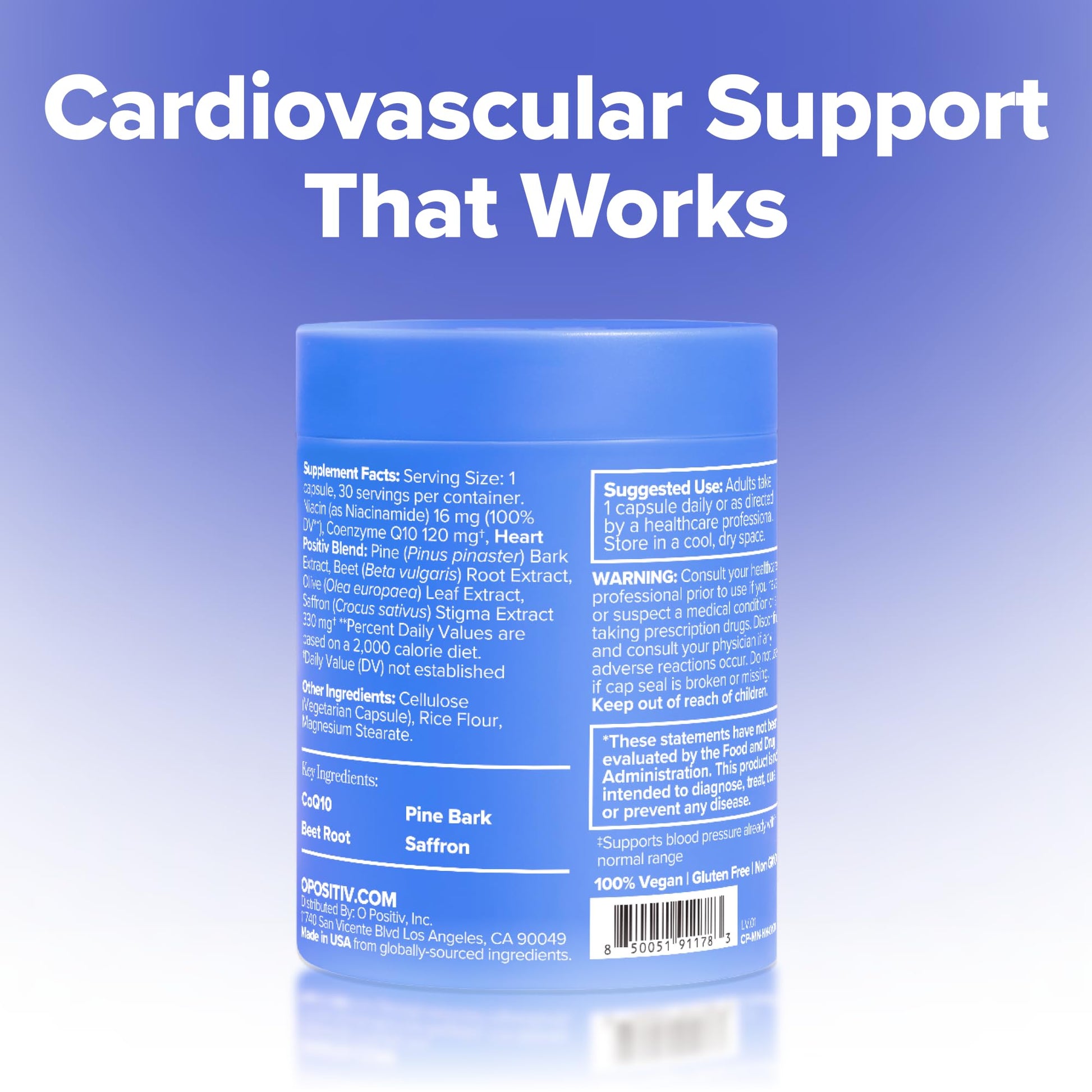 O Positiv MENO Heart + Blood Pressure Support Capsules – Daily Support for Healthy Circulation, Stress Management & Blood Pressure – with CoQ10, Beets, Pine Bark & Saffron – 30 Servings O Positiv buy supplements canada