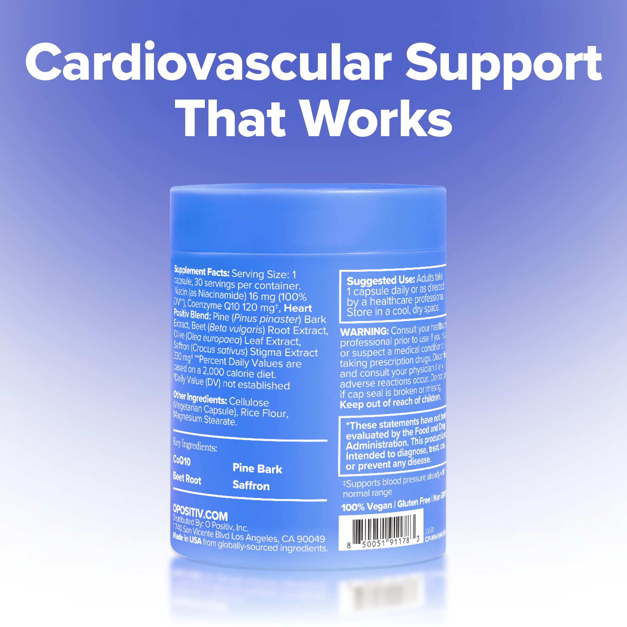 O Positiv MENO Heart + Blood Pressure Support Capsules – Daily Support for Healthy Circulation, Stress Management & Blood Pressure – with CoQ10, Beets, Pine Bark & Saffron – 30 Servings O Positiv buy supplements canada