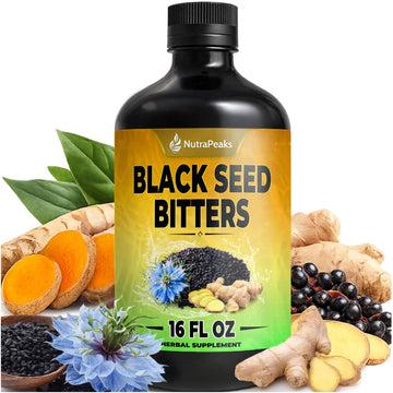 Black Seed Oil Bitters Liquid - Premium Herbal Blend with Black Seed Extract, Curcumin (Turmeric Extract), Ashwagandha, Elderberry, Probiotics, Vitamin C, Zinc...16 fl oz | Natural Botanical Blend NutraPeaks buy supplements canada