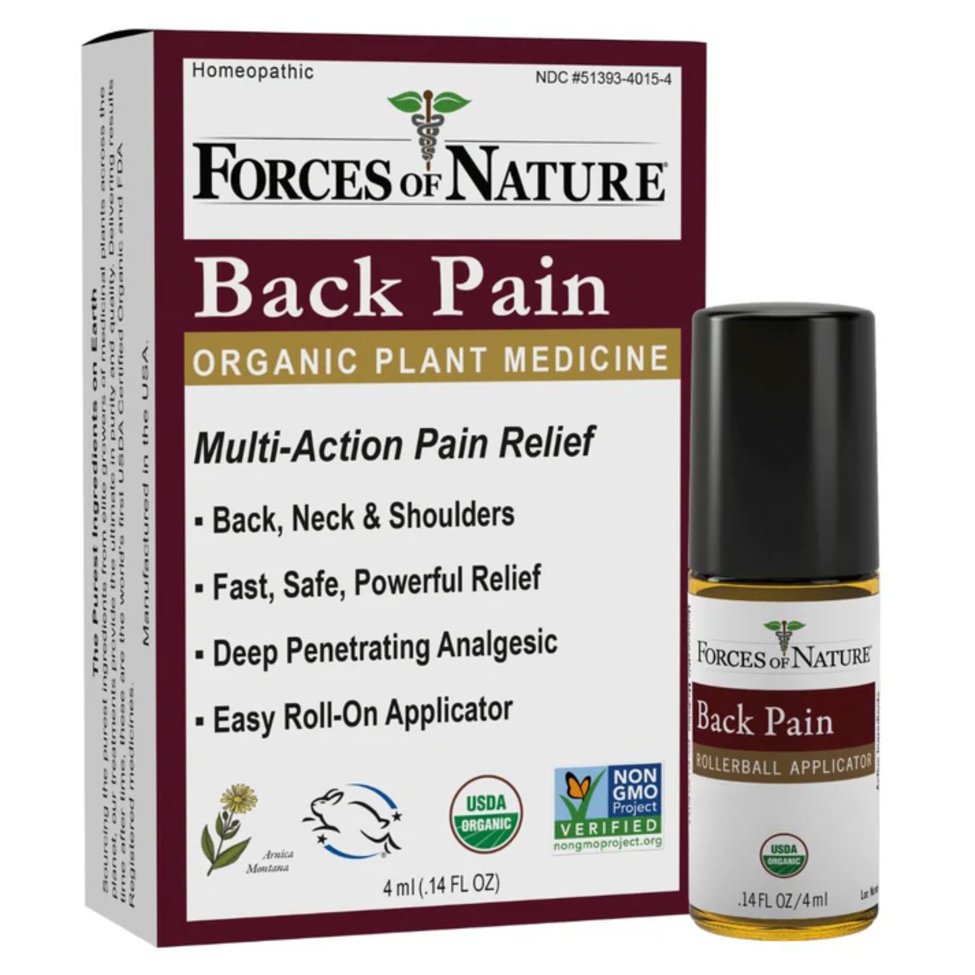 Forces of Nature Natural, Organic Back Pain Relief, w/Arnica & St John's Wort, Fast Acting Anti-Inflammatory Topical Muscle Soother for Lower Back, Sciatica, Neck, Non-GMO, Cruelty-Free, 0.14 Fl Oz Forces of Nature buy supplements canada
