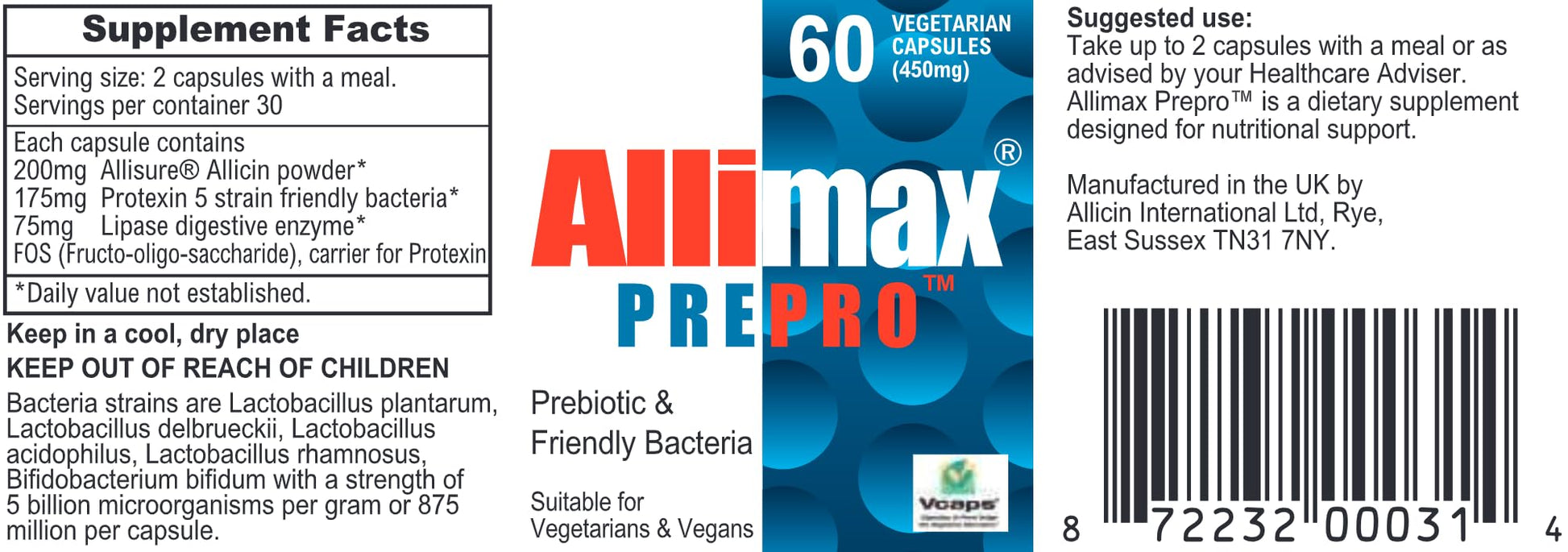 ALLIMAX Pre Pro - 60 Caps. Stabilized allicin Plus prebiotics, probiotics and Digestive enzymes. ALLIMAX buy supplements canada