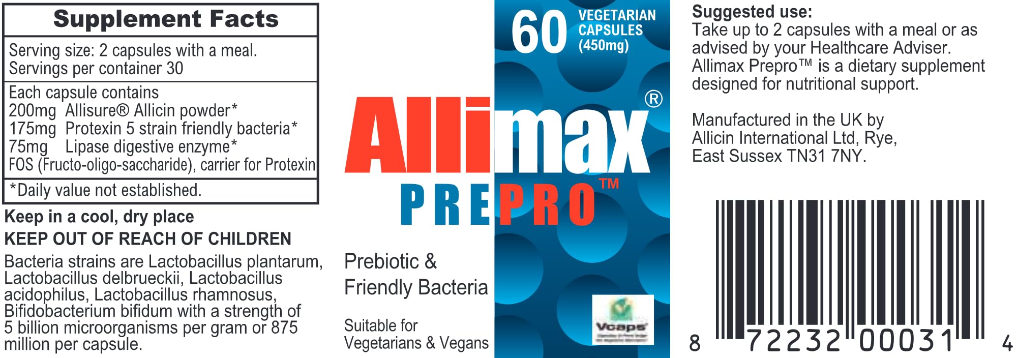 ALLIMAX Pre Pro - 60 Caps. Stabilized allicin Plus prebiotics, probiotics and Digestive enzymes. ALLIMAX buy supplements canada