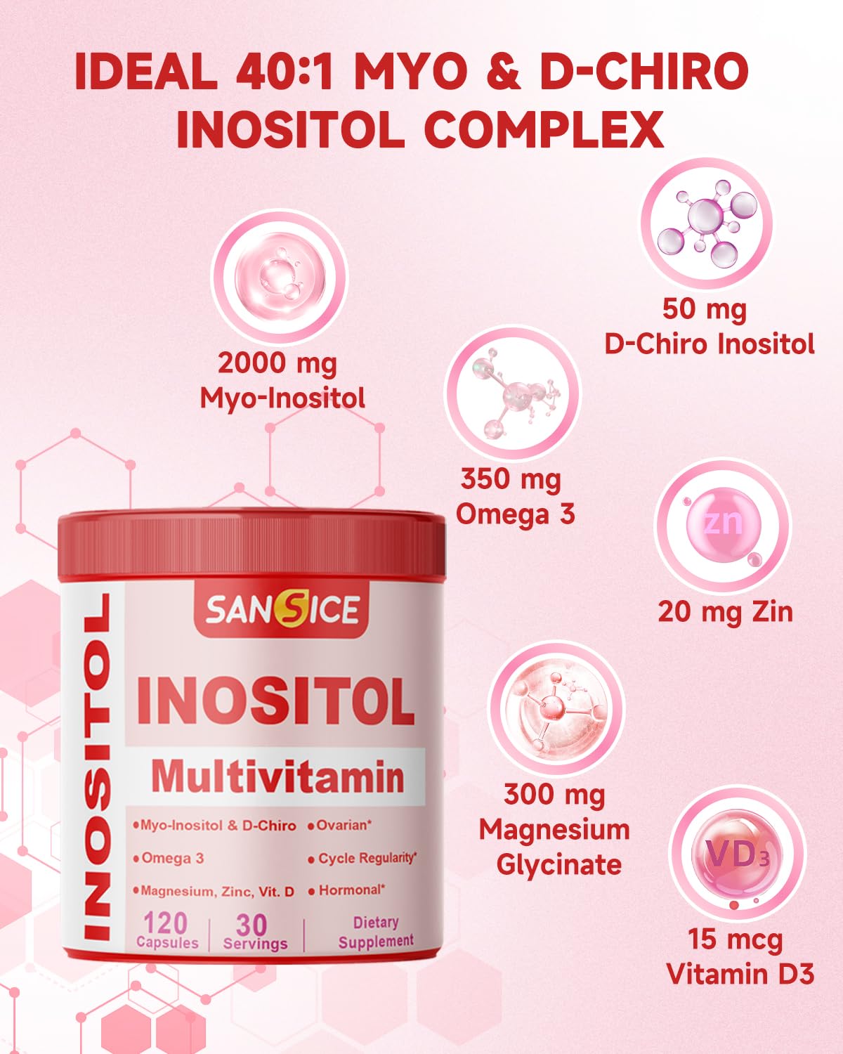 SANSICE Myo & D-Chiro Inositol Multivitamin Capsules, 2000mg Myo-Inositol & 50mg D-Chiro Inositol 40:1 Blend, Vitamin B8 Supplement for Female Hormone (120 Capsules) SANSICE buy supplements canada
