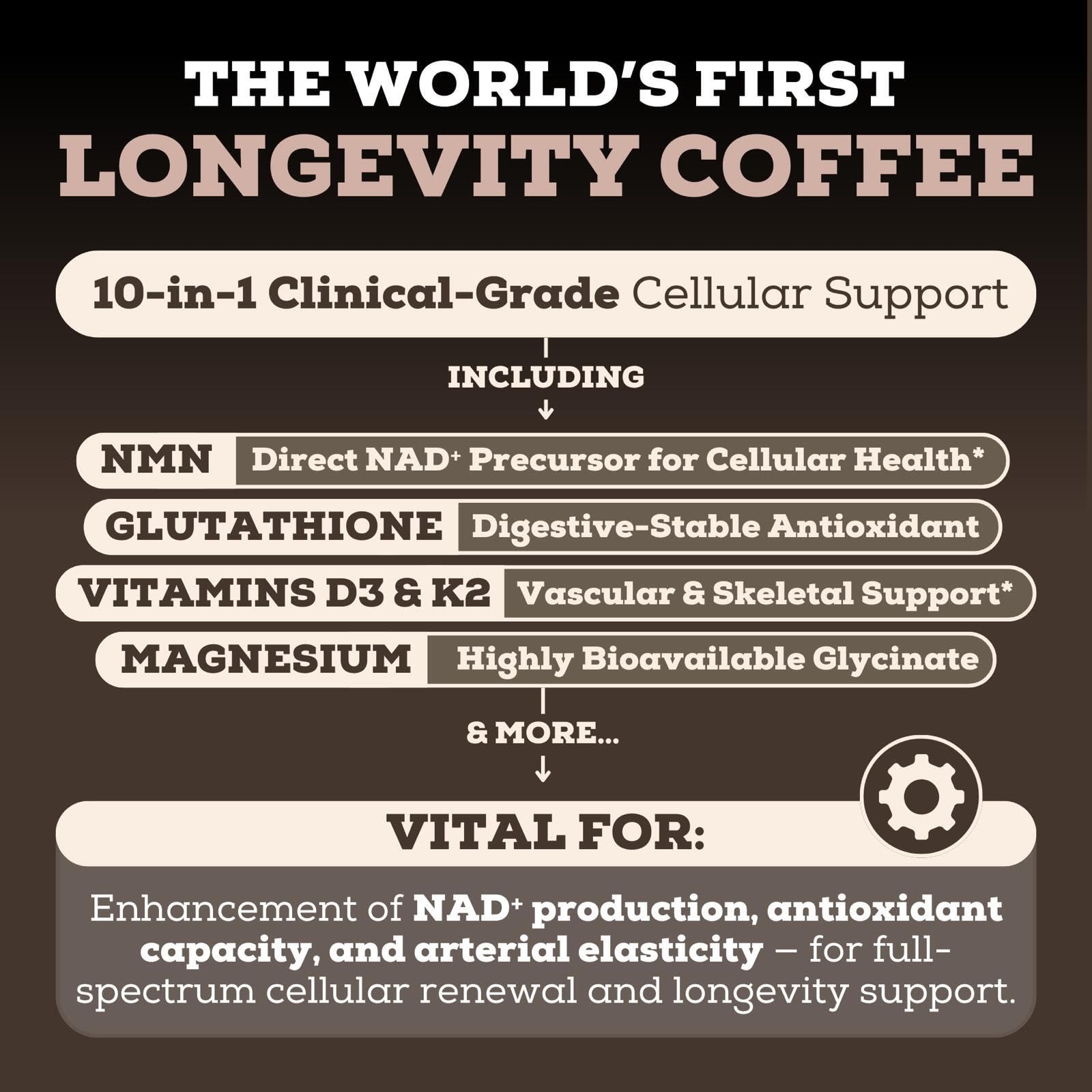 Black Forest Longevity Mix Liquid NAD+ Alternative Mocha Coffee 10-in-1 with NMN 250mg, Glutathione 250mg, TMG, Magnesium Glycinate, Vitamins D3 K2 C B12, High Polyphenol Cocoa, 30 Servings Black Forest buy supplements canada