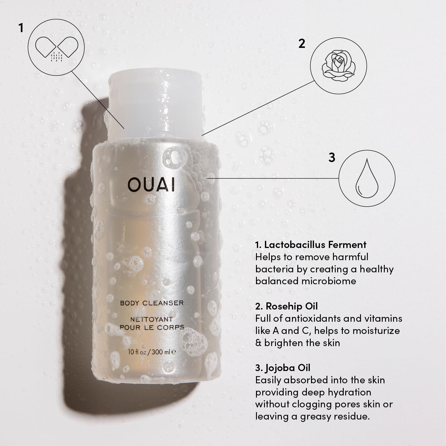 OUAI Body Cleanser, Dean Street - Foaming Body Wash with Jojoba Oil and Rosehip Oil to Hydrate, Nurture, Balance and Soften Skin - Paraben, Phthalate and Sulfate Free Skin Care Products (10 Fl Oz) OUAI buy supplements canada