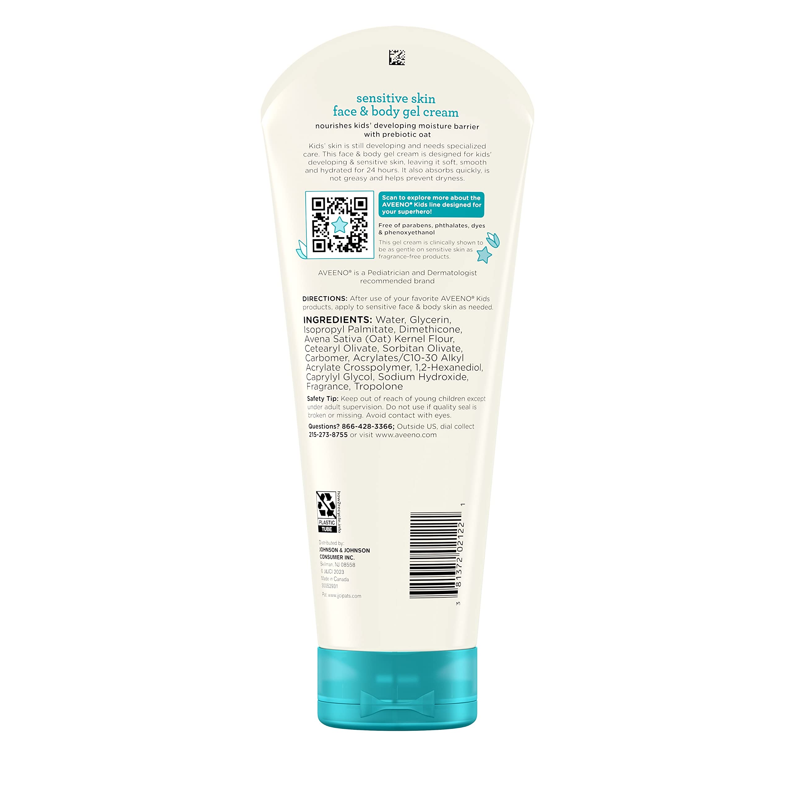 Aveeno Sensitive Skin Face & Body Gel Cream for Kids with Prebiotic Oat, Clinically Proven 24 Hour Hydration for Soft Skin Aveeno Baby buy supplements canada