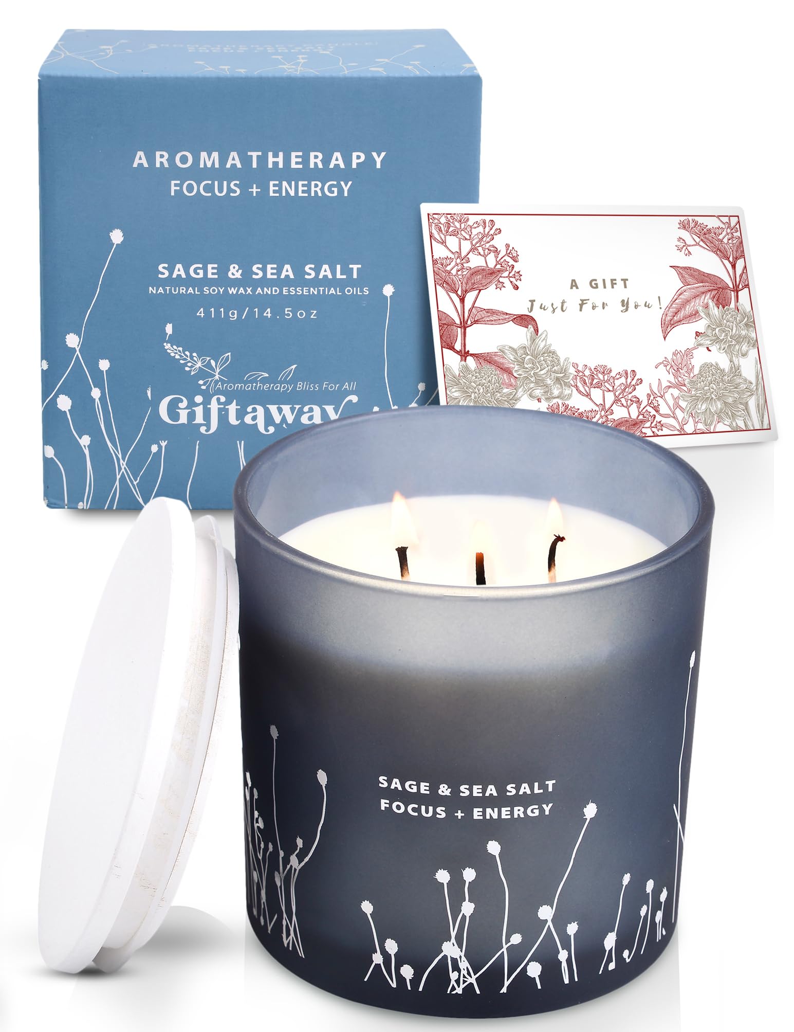 White Sage Sea Salt 3 Wick Candle 14.5 oz | Sage Candles for Cleansing House | Large Soy Candles GIFTAWAY buy supplements canada