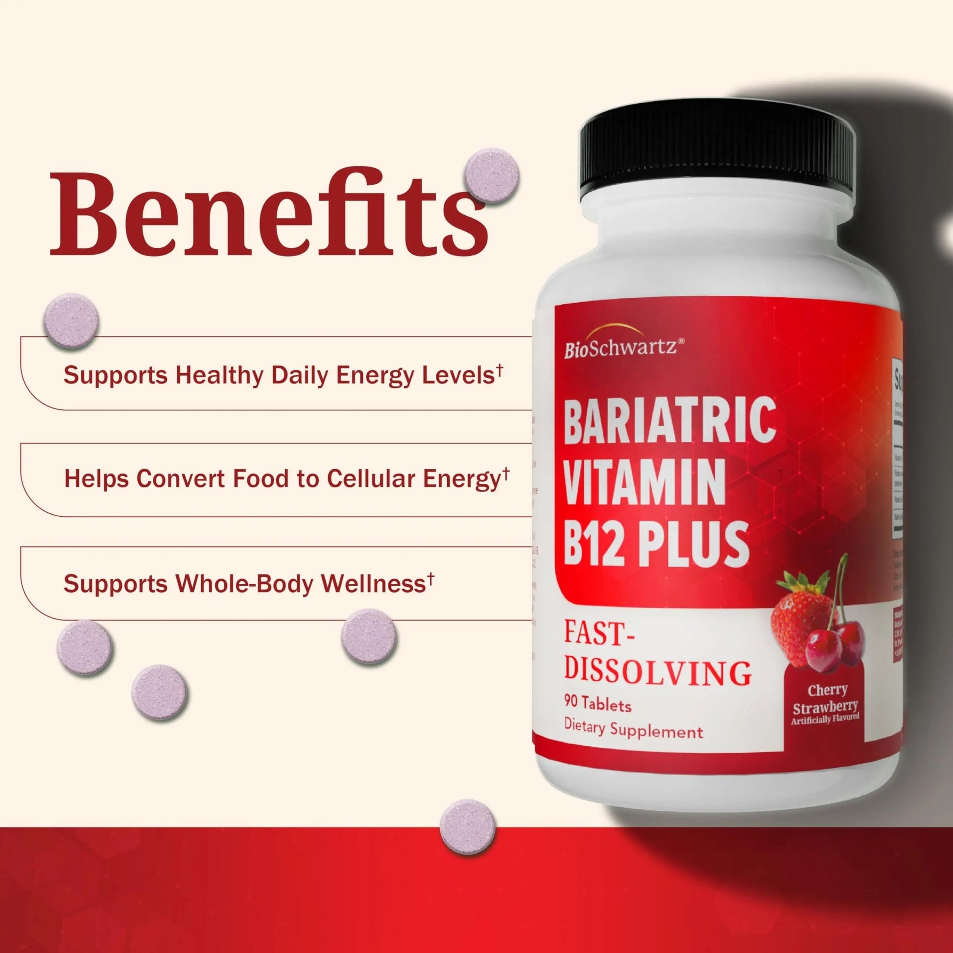 BioSchwartz Bariatric B12 Plus Dissolvable Tablets - 1000mcg Vitamin B12, Vitamin B6, Folate, Biotin - Cherry Strawberry Flavor BioSchwartz buy supplements canada