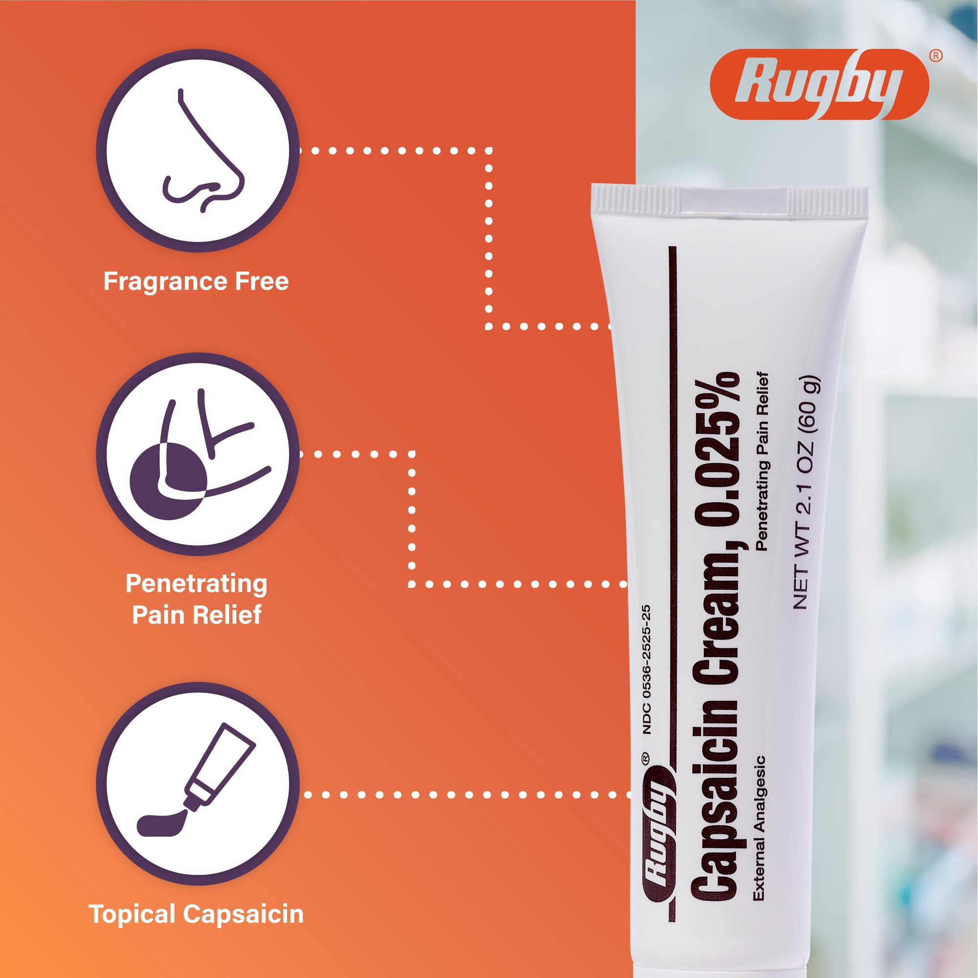 Rugby Capsaicin 0.025% Cream for Penetrating Pain Relief - 2.1 Oz (60g) (6 Pack) RUGBY LABORATORIES buy supplements canada