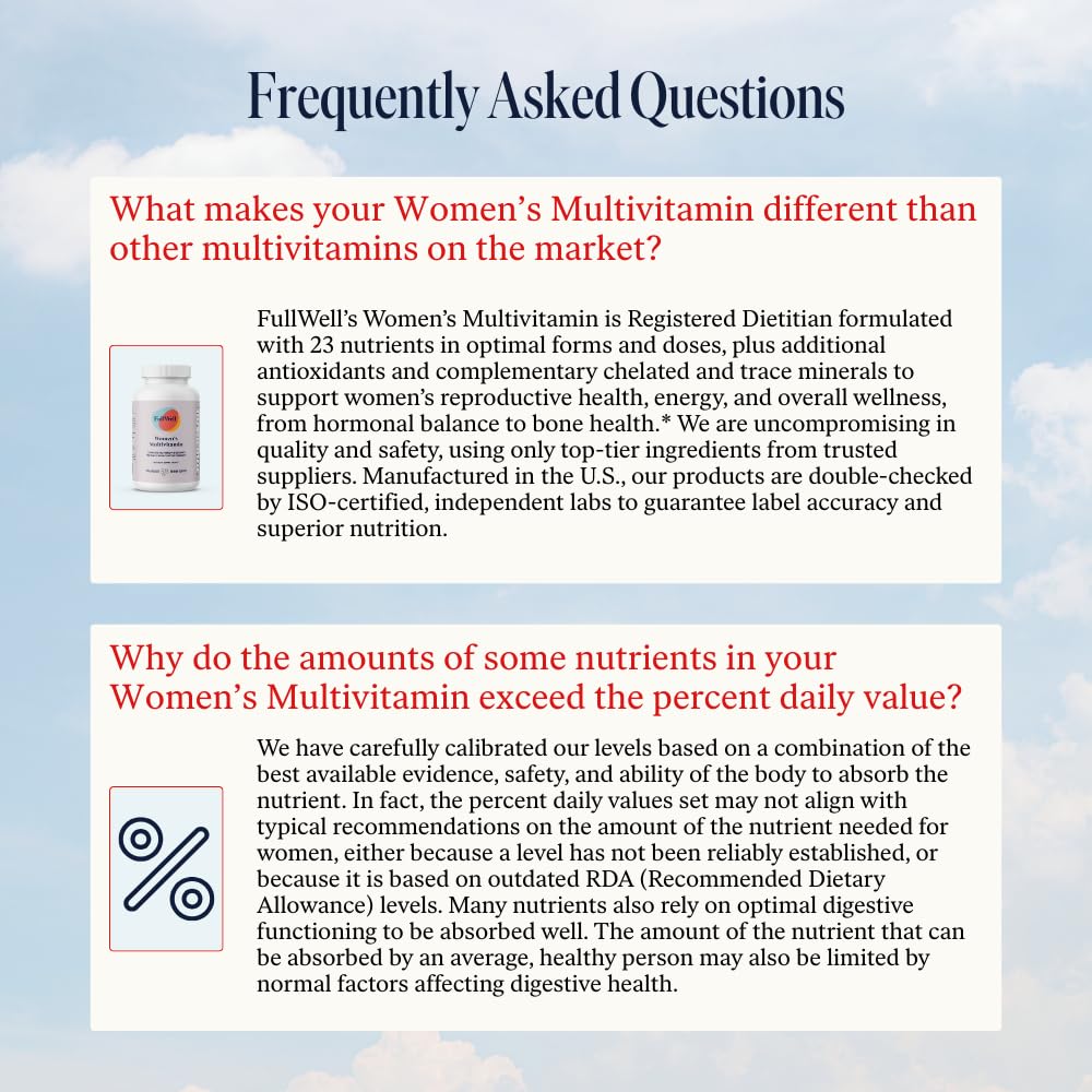 FullWell Women's Multivitamin - Daily Multivitamin for Reproductive Health - Supports Future Fertility, Hormone Balance & Overall Wellness - Antioxidant Blend - CoQ10 & PQQ - 90 Count (30 Servings) FullWell buy supplements canada