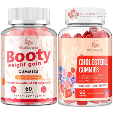 Glorithiventa Cholesterol & Booty Gummies Supplement Bundle - Plant Sterols & Stanols + CurvaBoost BBL Herb Blend & Creatine Monohydrate - Cholesterol Normal Level, Booty, Curves & Energy Glorithiventa buy supplements canada