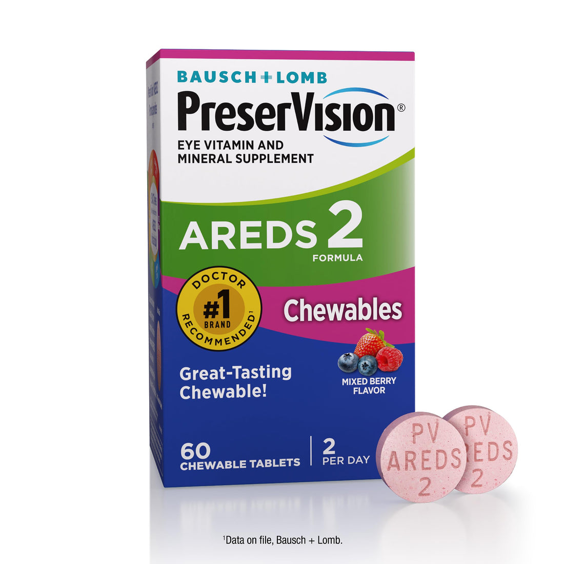 PreserVision AREDS 2 Eye Vitamins, #1 Eye Doctor Recommended Brand, Chewable Lutein and Zeaxanthin Supplement with Vitamin C, Vitamin E,Zinc, and Copper, Mixed Berry, 60 Tablets PreserVision buy supplements canada