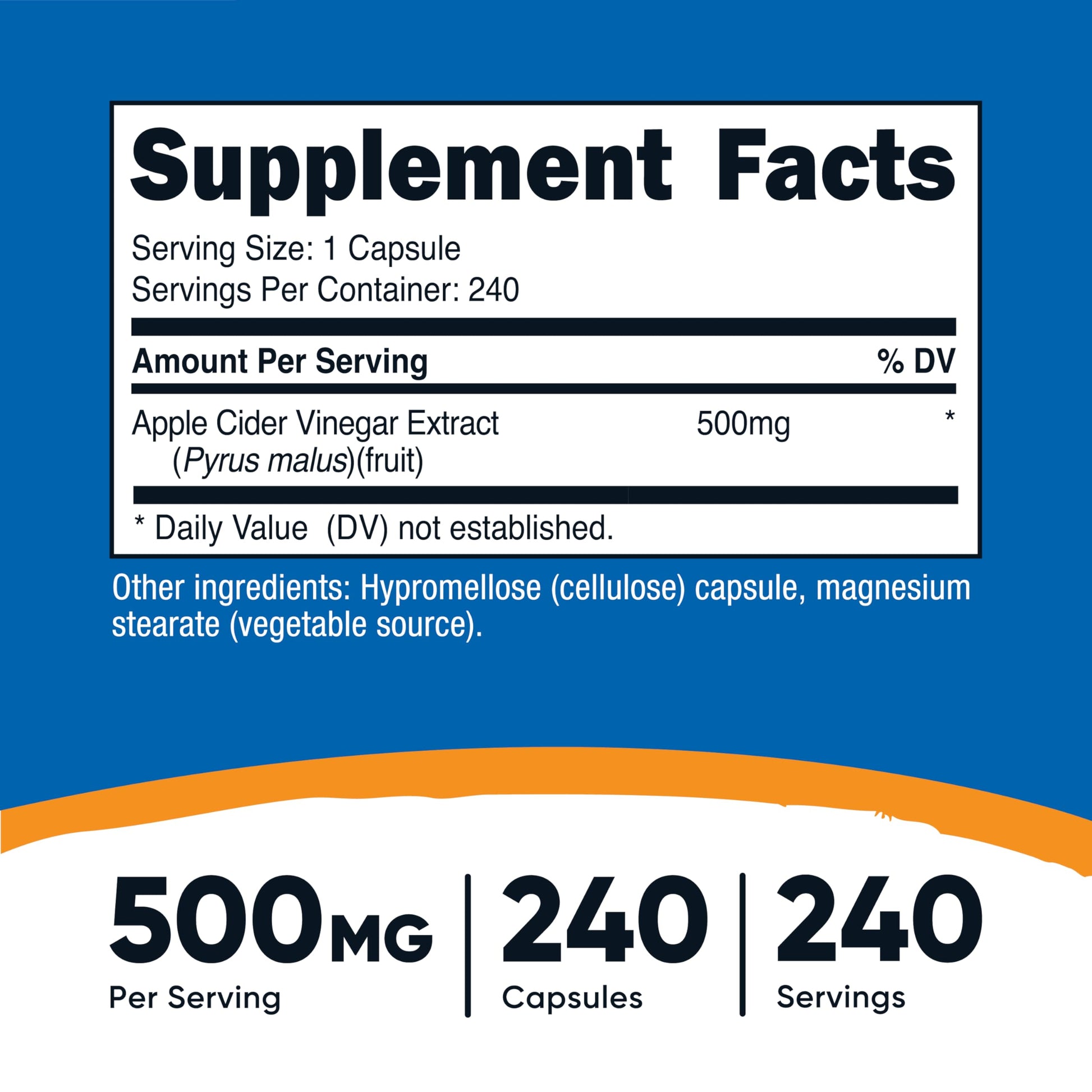Nutricost Apple Cider Vinegar Capsules 500mg, 240 Vegetarian Capsules - Natural, Vegetarian, GMP, Non-GMO and Gluten Free Nutricost buy supplements canada