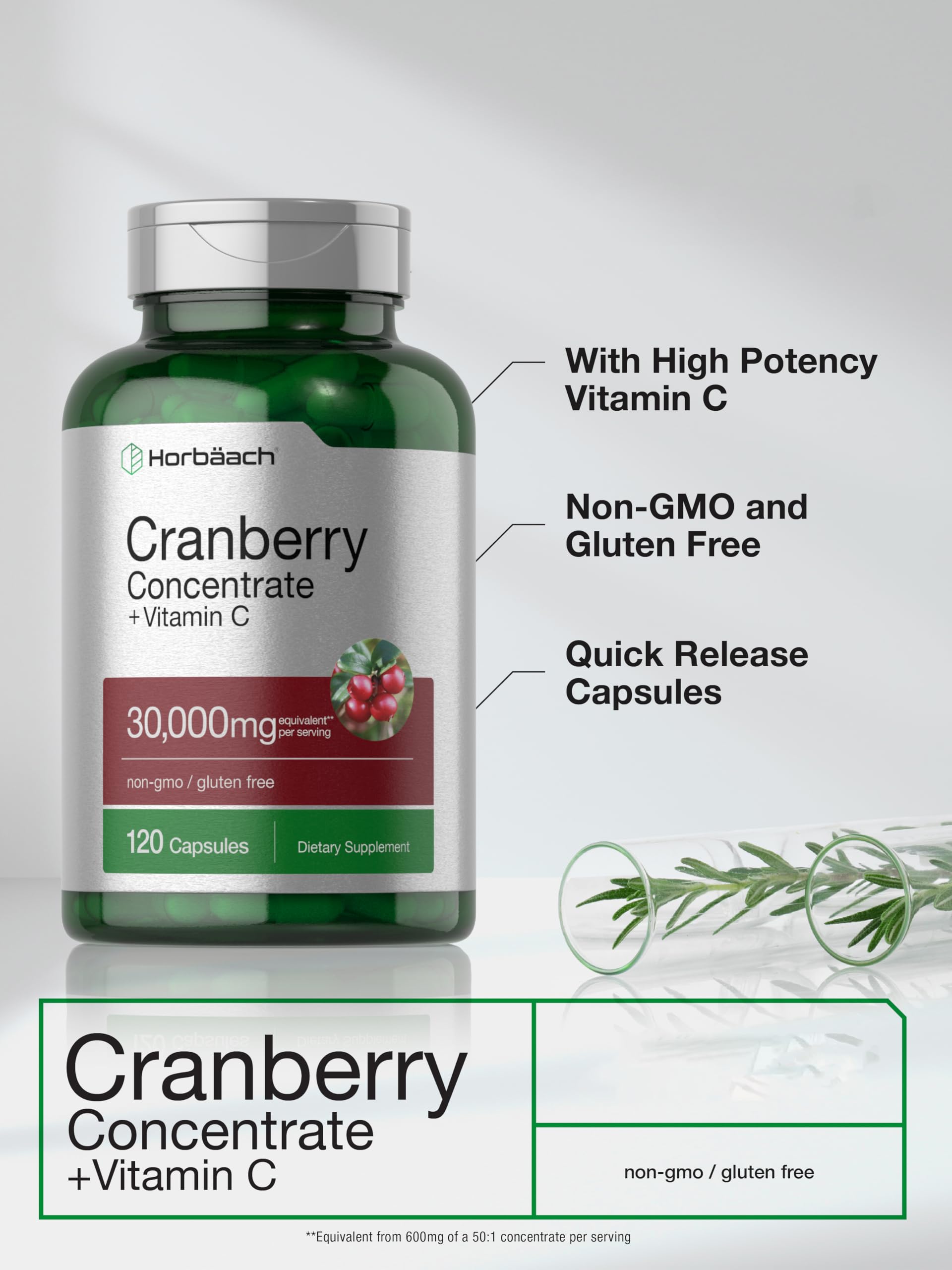 Horbäach Cranberry Concentrate Extract Pills + Vitamin C | 120 Capsules | Supplement for Women and Men | Triple Strength Ultimate Potency Formula Horbäach buy supplements canada