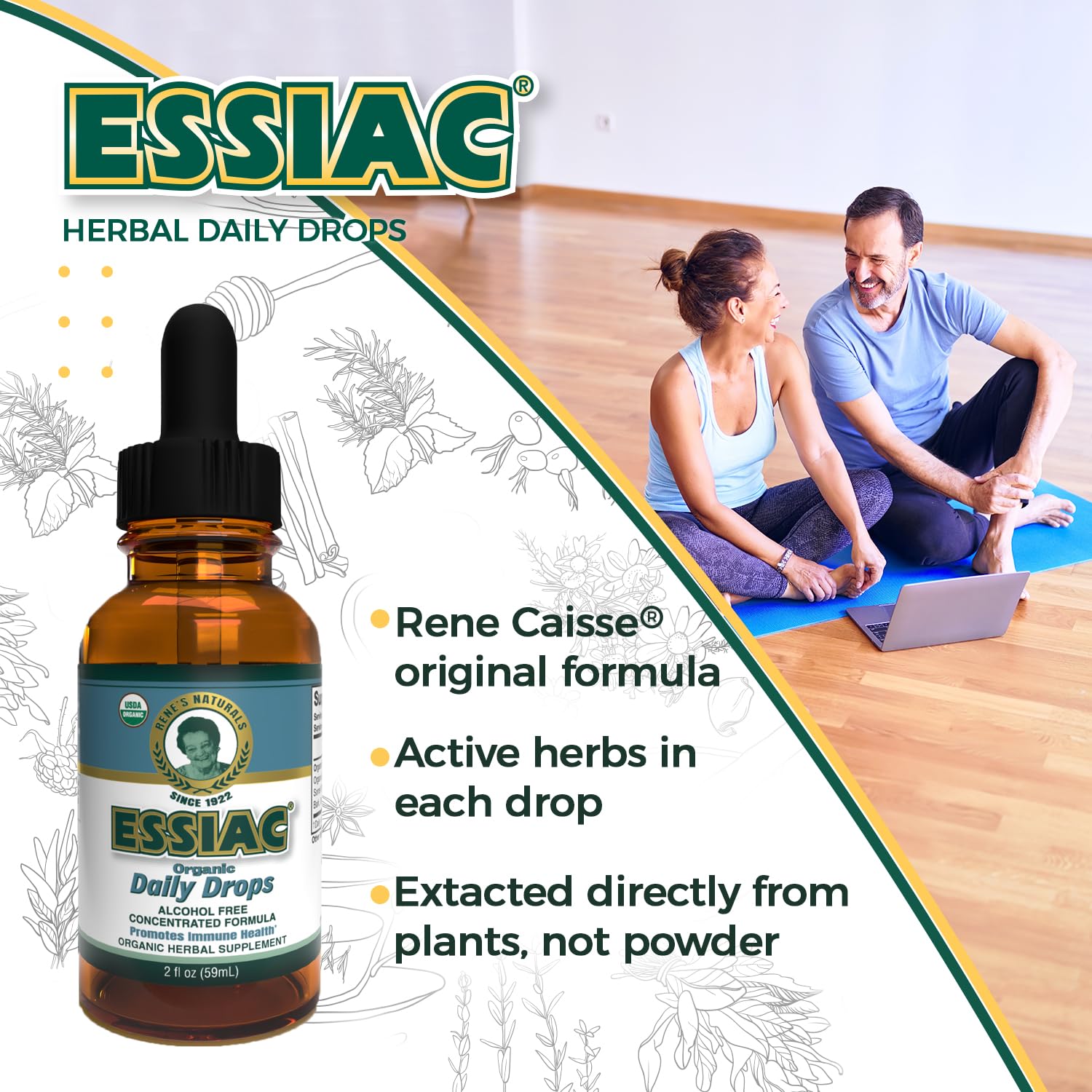 Essiac Original Tea USDA Organic Daily Drops for Enhanced Lymphatic Drainage and Immune Support | Alcohol Free Concentrated Formula | 2oz (59ml) Essiac buy supplements canada