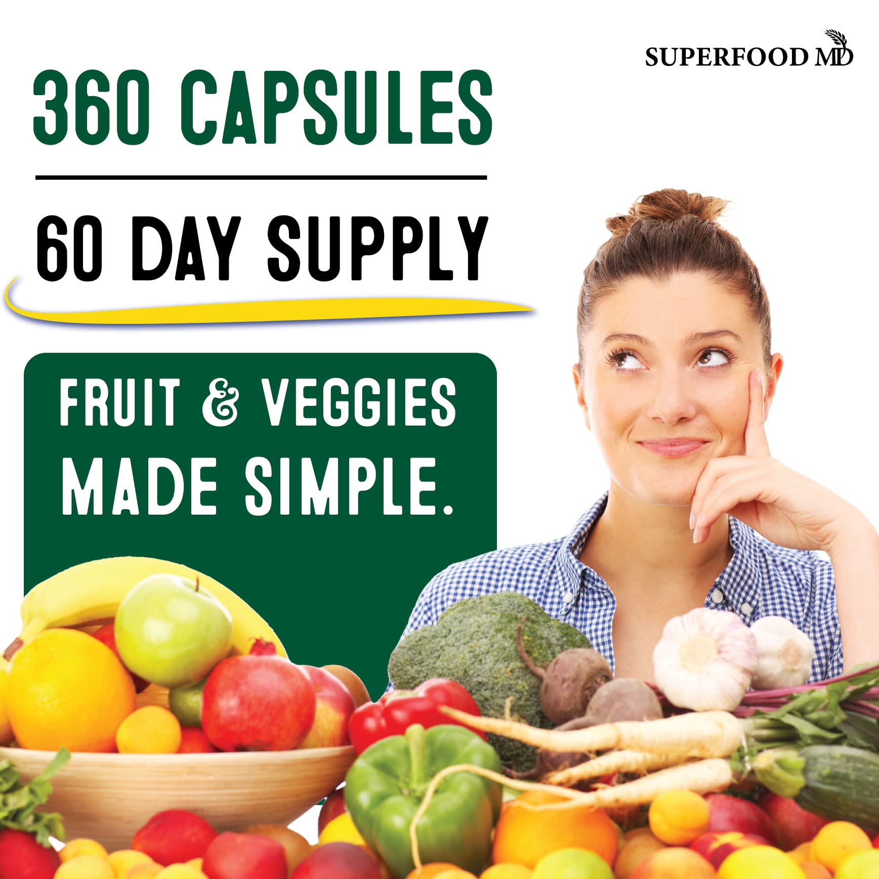 Superfood Fruit and Veggie Supplement - Fruit and Veggie Capsules 100% Whole Super Fruits and Super Vegetables Supplements & Vitamins, with Beta Carotene (720 Count (Pack of 4)) Superfood MD buy supplements canada