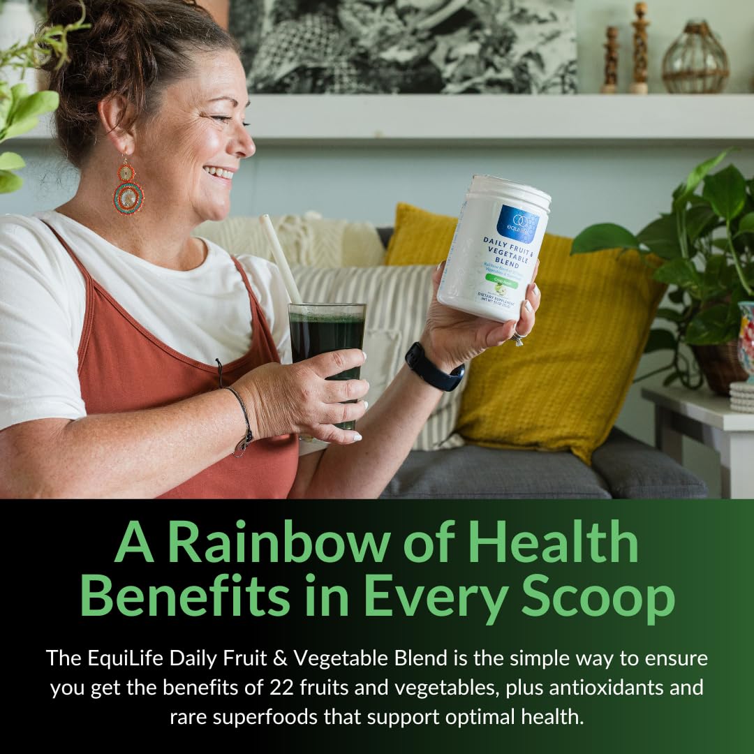 Equilife Daily Fruit & Vegetable Blend, Superfood Antioxidant Supplement, Crisp Apple Flavor with Vitamin C, Fiber, and 9 Essential Amino Acids, Supports Energy, Low Sugar, Vegan, 30 Servings Tub Equilife buy supplements canada