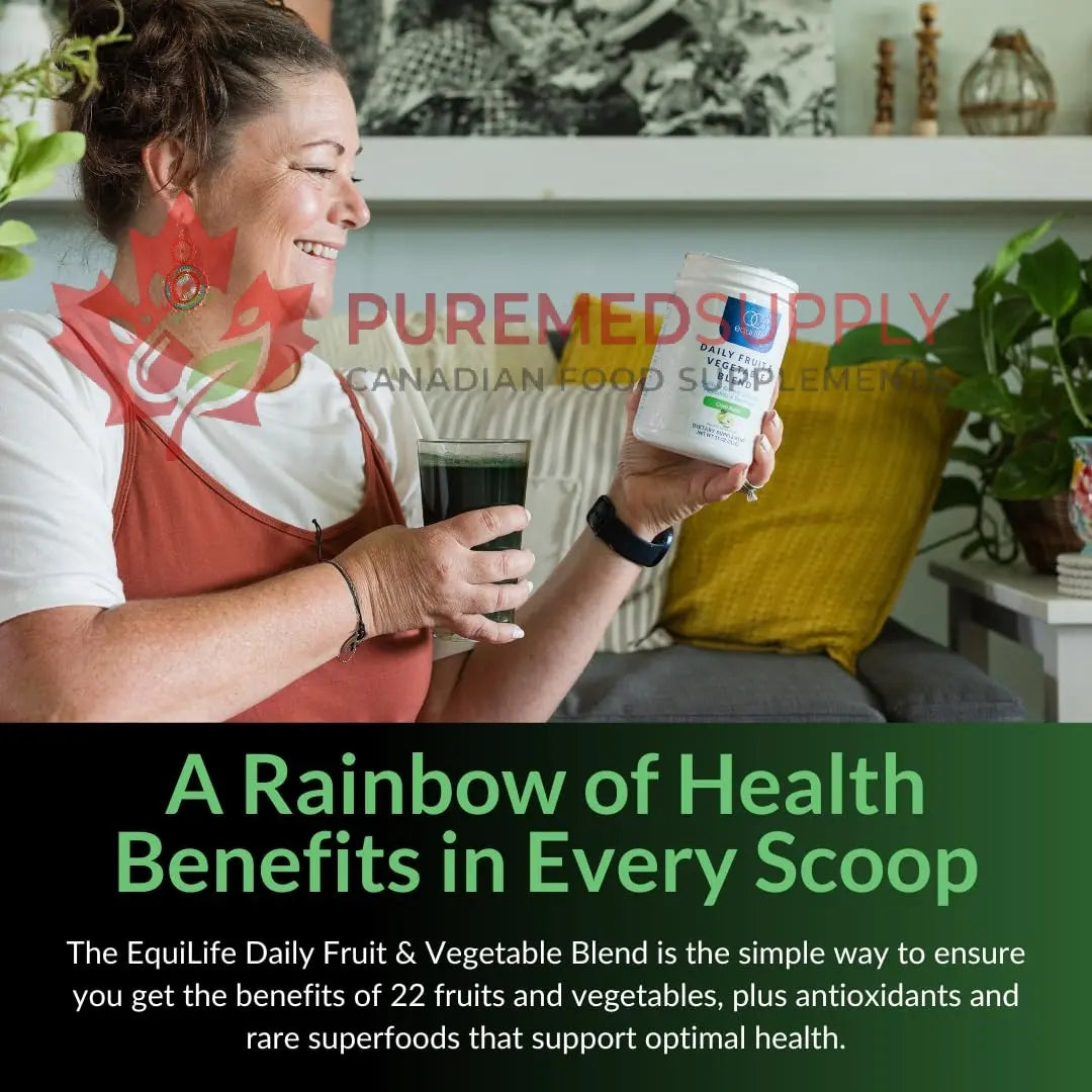 Equilife Daily Fruit & Vegetable Blend, Superfood Antioxidant Supplement, Crisp Apple Flavor with Vitamin C, Fiber, and 9 Essential Amino Acids, Supports Energy, Low Sugar, Vegan, 30 Servings Tub Equilife buy supplements canada