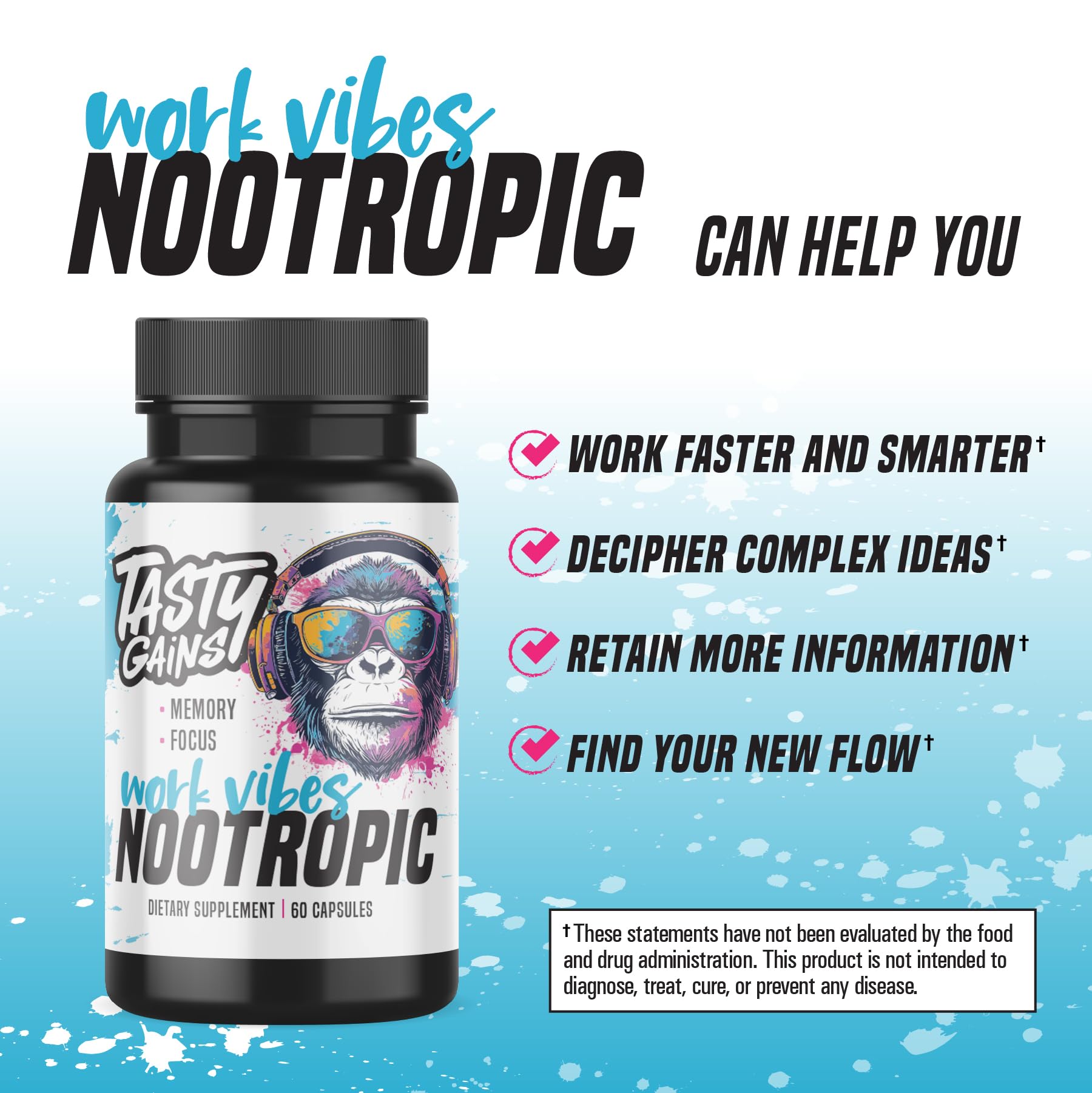 Nootropic Brain Supplement for Memory and Focus - Vitamin for Mental Health & Brain Health with L-Theanine, Rhodiola Rosea & Phosphatidylserine - Memory, Mental Clarity & Cognitive Improvement - 60 Ct TASTY GAINS buy supplements canada