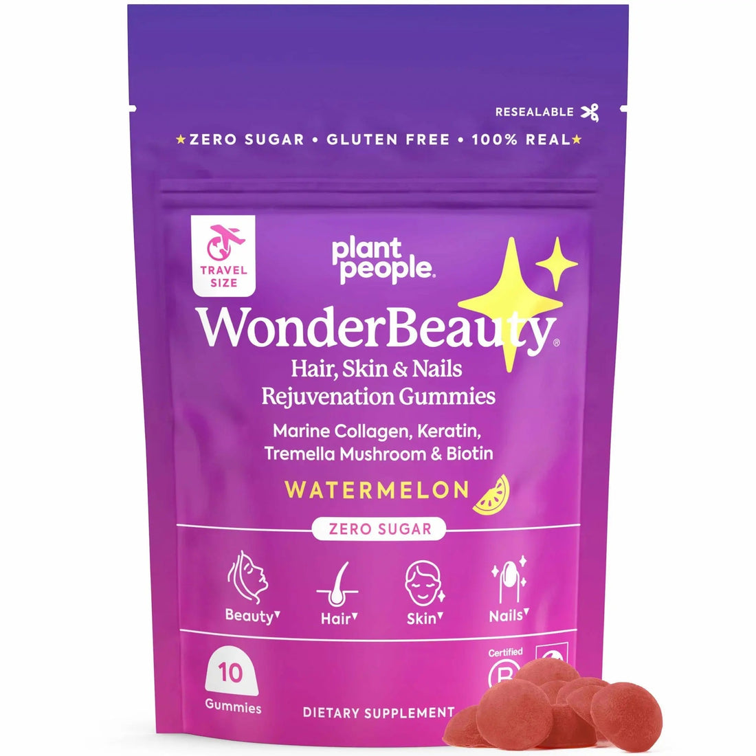 Plant People WonderBeauty Hair, Skin & Nails Rejuvenation Gummies with Tremella Mushroom, Marine Collagen Peptides, Keratin, & Biotin Plant People buy supplements canada