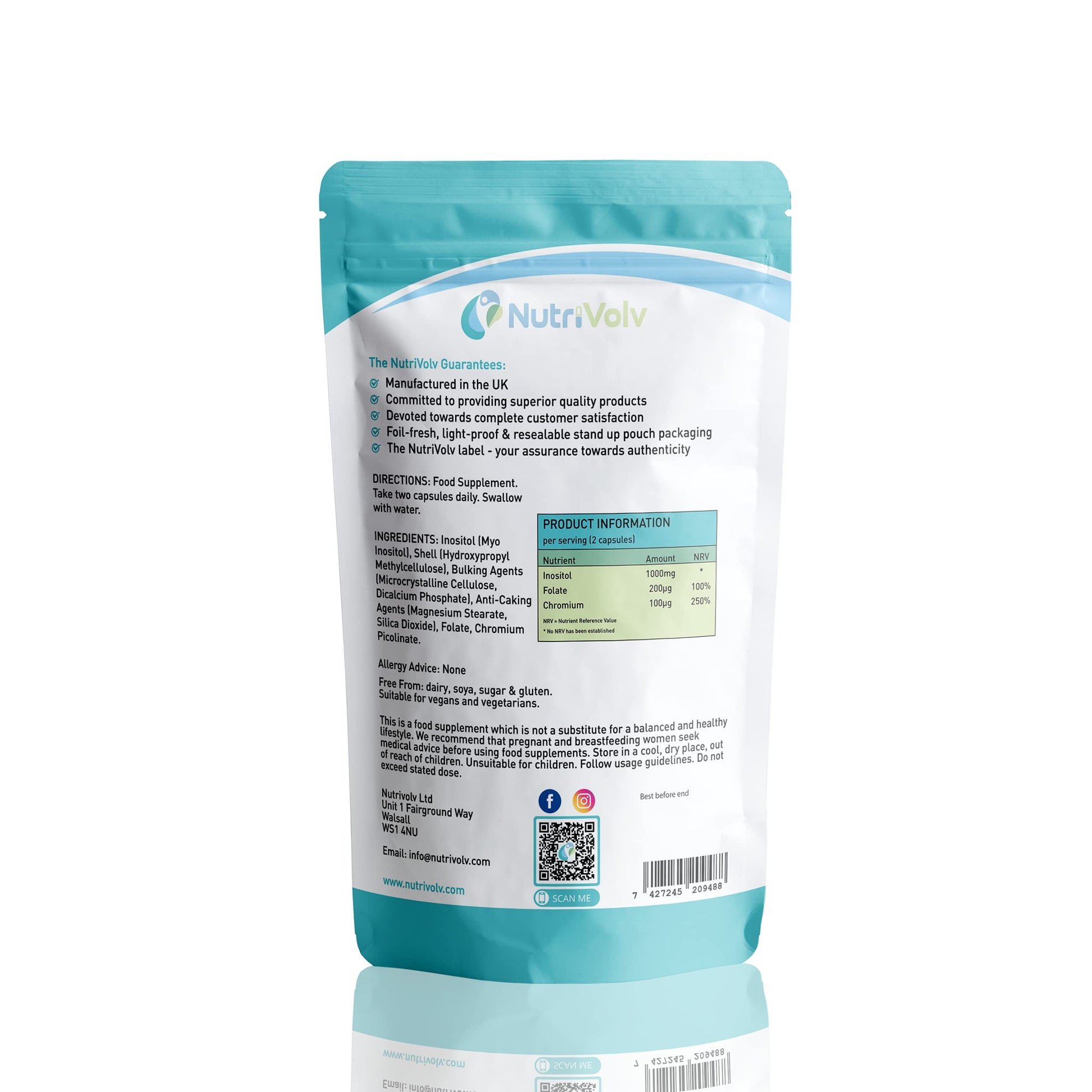 Myo Inositol 1000mg with Folate & Chromium Supplements for Female Support Hormone Nutrivolv buy supplements canada