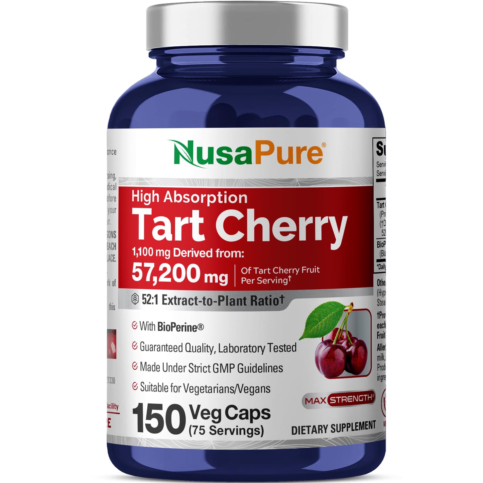 NusaPure Tart Cherry 57,200mg per Caps, 150 Count, Vegan, Non-GMO, Gluten Free NusaPure buy supplements canada