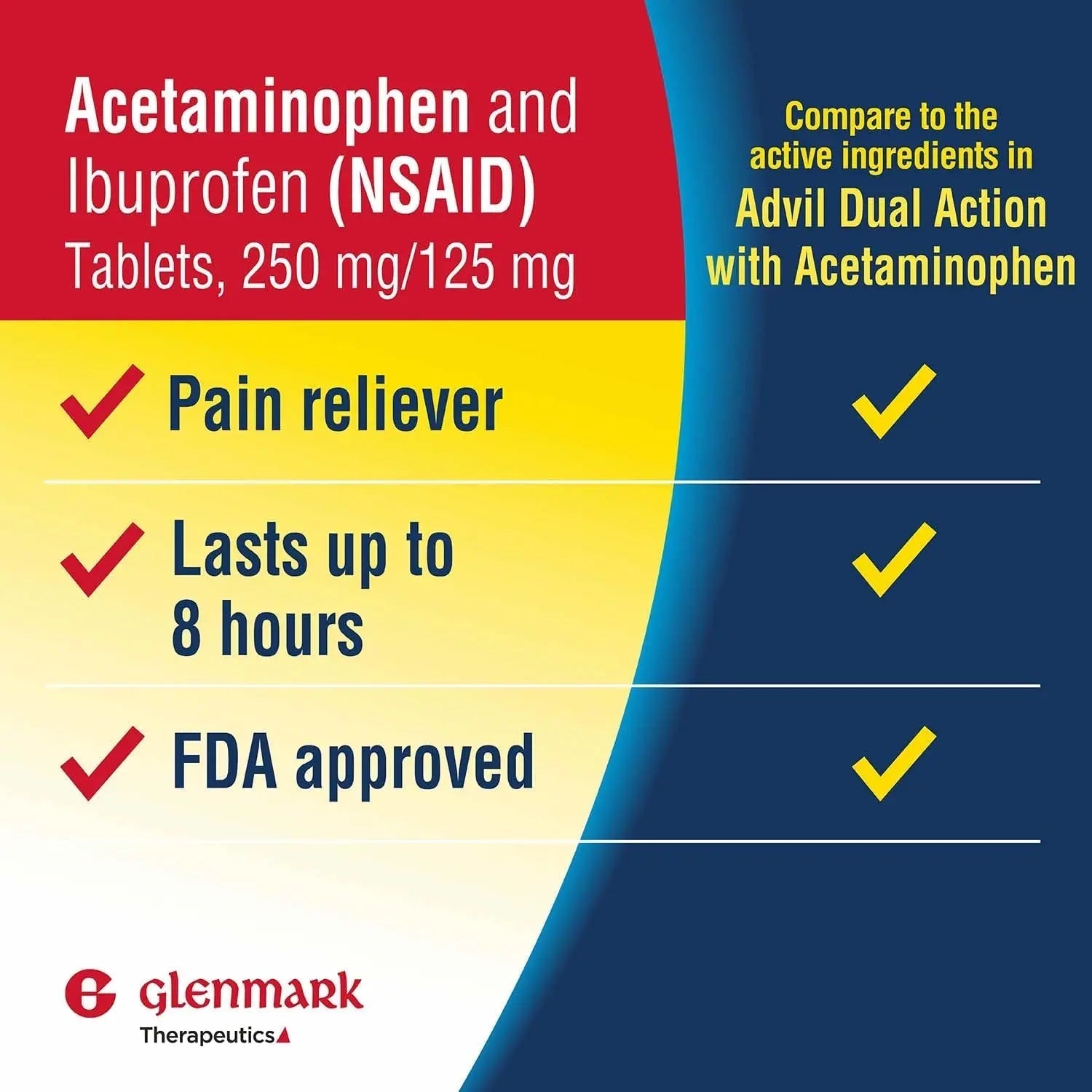 Dual Action Acetaminophen 250mg and Ibuprofen 125mg Caplets, Up to 8h of Pain Relief for Minor Aches and Pain, Headaches, Toothache, Backache, Menstrual Cramps, Minor Arthritis Pain, 216 Count Glenmark Therapeutics buy supplements canada