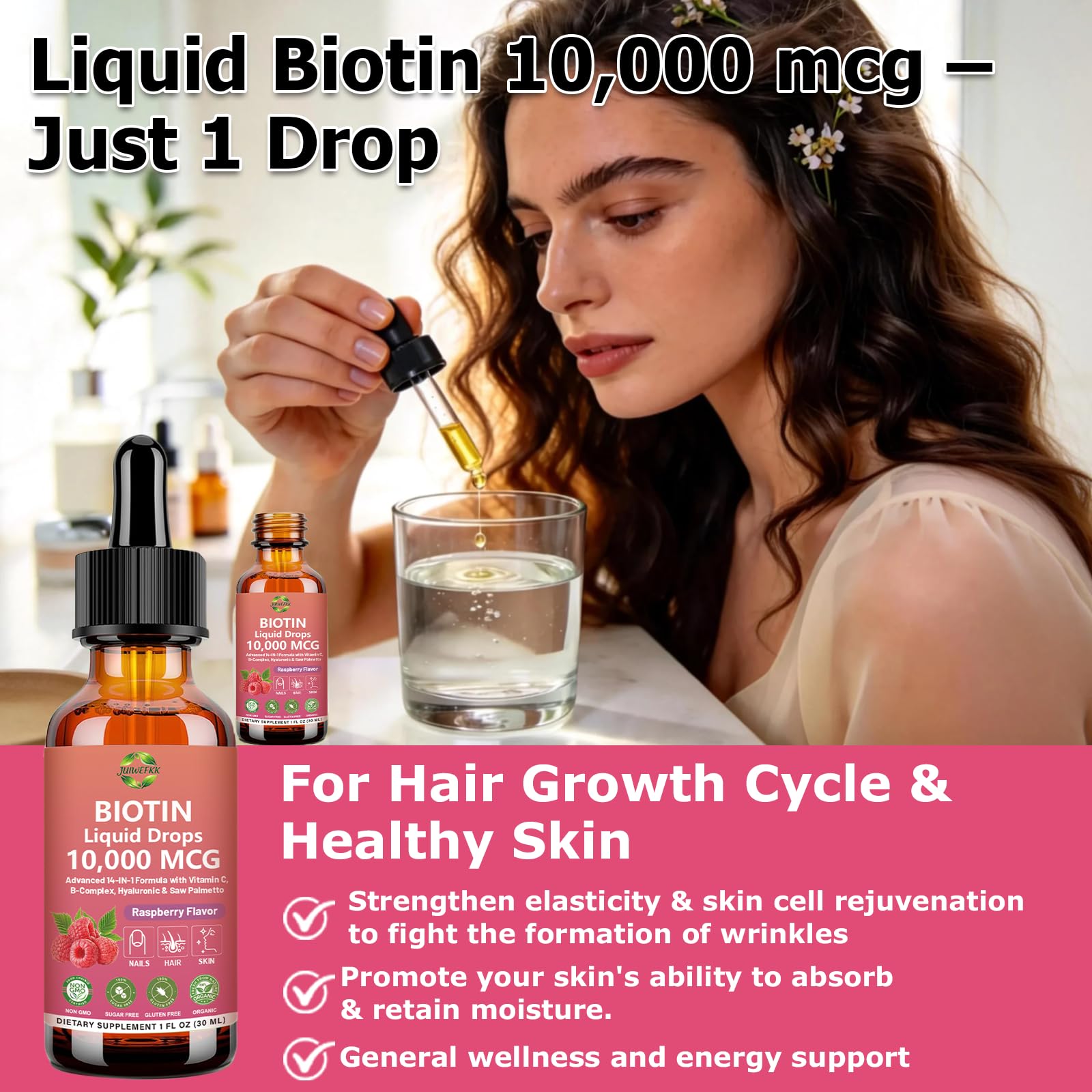 Pure Biotin 10000mcg Liquid Drop Optimal Solutions Hair Skin & Nails Vitamins Support w. Collagen Keratin Hyaluronic Acid Saw Palmetto, Biotin(Vitamin B7) for Hair Growth & Cellular Energy JUIWEFKK buy supplements canada