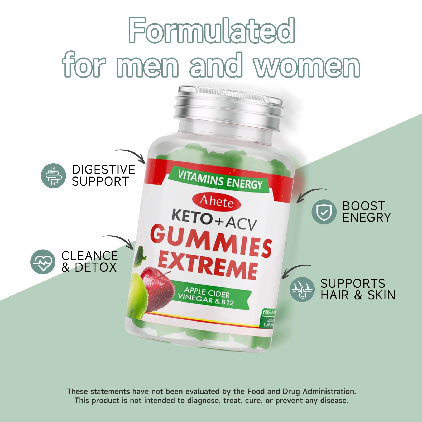 Ahete Keto Apple Cider Vinegar Gummies with Vitamin B6, B12, Folate & Beet Root, Keto ACV Gummies Supports Daily Wellness & Metabolism, Natural Apple Flavor, 60 Gummies (30 Day Supply) Ahete buy supplements canada