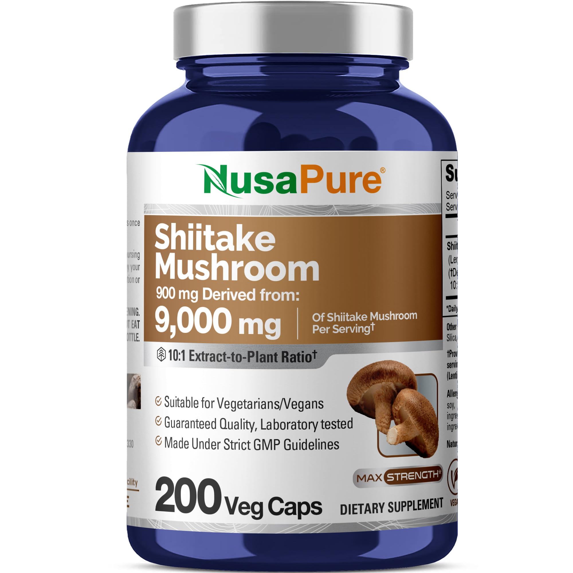 NusaPure Shiitake Mushroom 10:1 Extract, 900 mg Equivalent to 9000mg 200 Veggie Capsules (Non-GMO, Vegan) NusaPure buy supplements canada