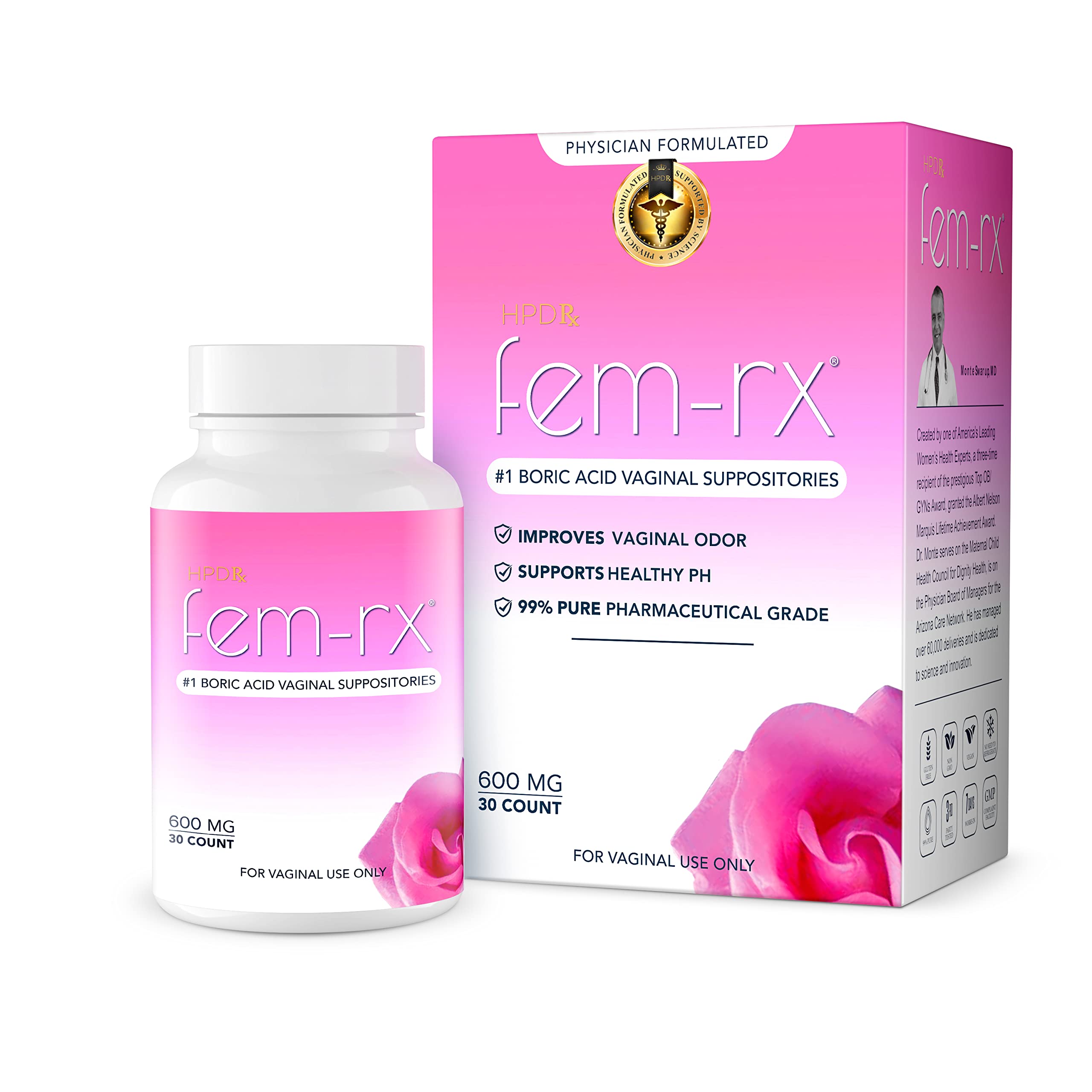 HPD Rx Fem-Rx Boric Acid Vaginal Suppositories for Women – Help Balance Vaginal pH, Eliminate Vaginal Odor – Dr Formulated Feminine Health Support – 30 Capsules Pack of 1 HPD Rx buy supplements canada