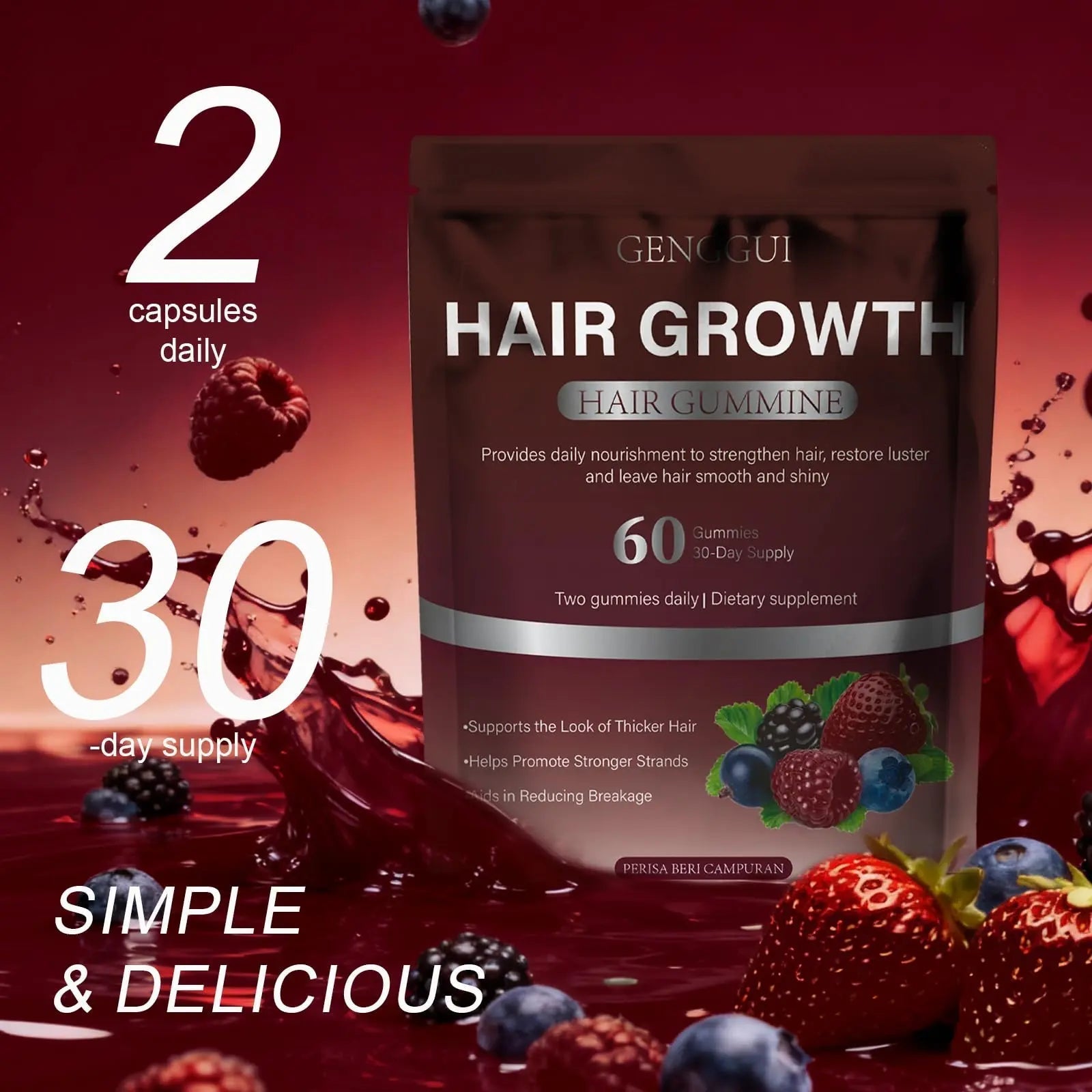 GENGGUI Hair Growth Gummies for Women - Hair Vitamins with Biotin & Silica for Faster Growth - Hair Growth Accelerator Supplement GENGGUI buy supplements canada
