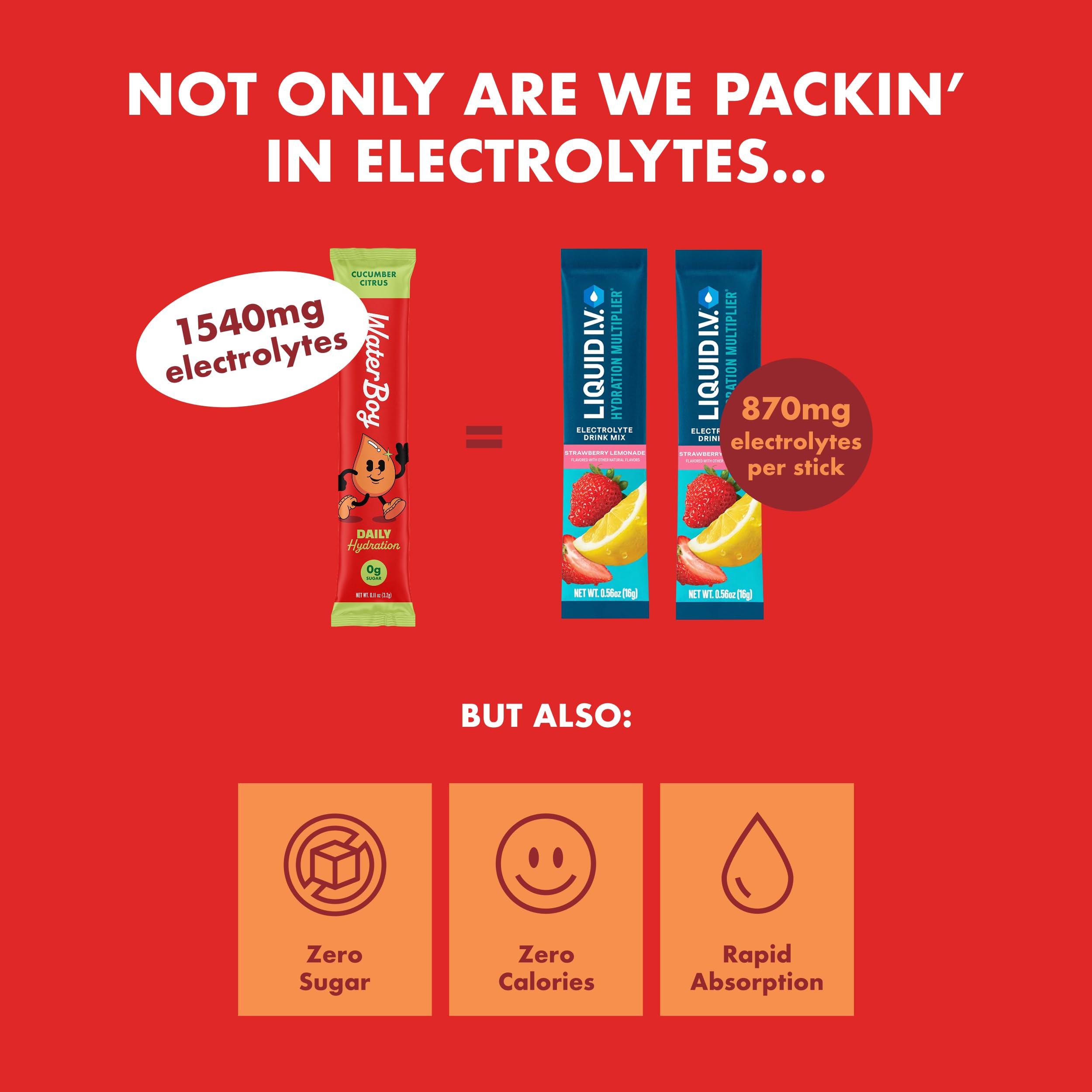 Waterboy Daily Hydration | 1,570mg Electrolyte Powder Packets | No Sugar, All Natural, Gluten Free, Zero Calories | 15 Drink Stick Mixes (Watermelon) Waterboy buy supplements canada