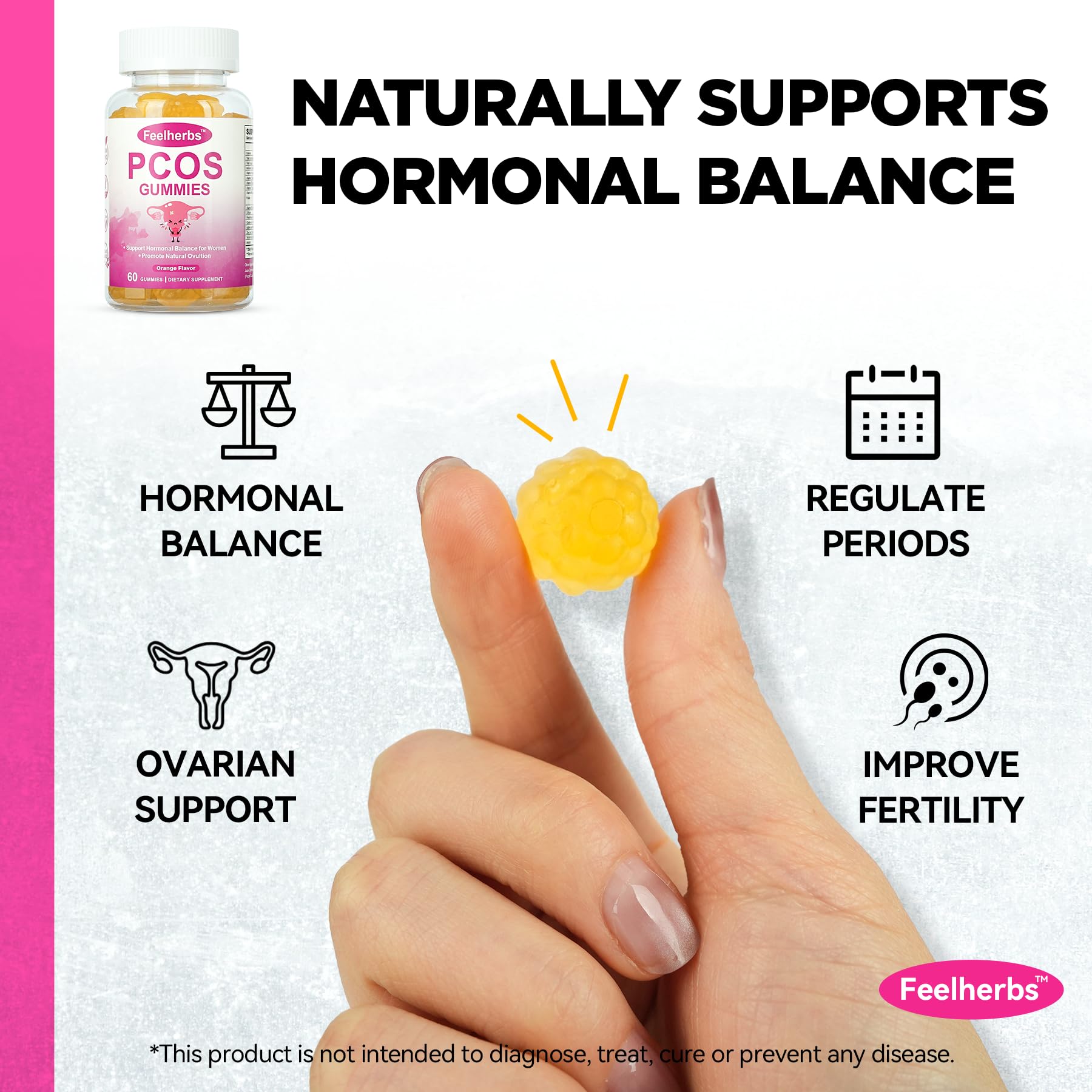 PCOS Gummies for Women Menstrual Cycle & Hormonal Balance, 60 Count Ovarian Support Gummies with Myo-Inositol, Folate and Vitamins, Orange Flavor PCOS Vitamins Gummies Helps Fertility and Ovulation Feelherbs buy supplements canada