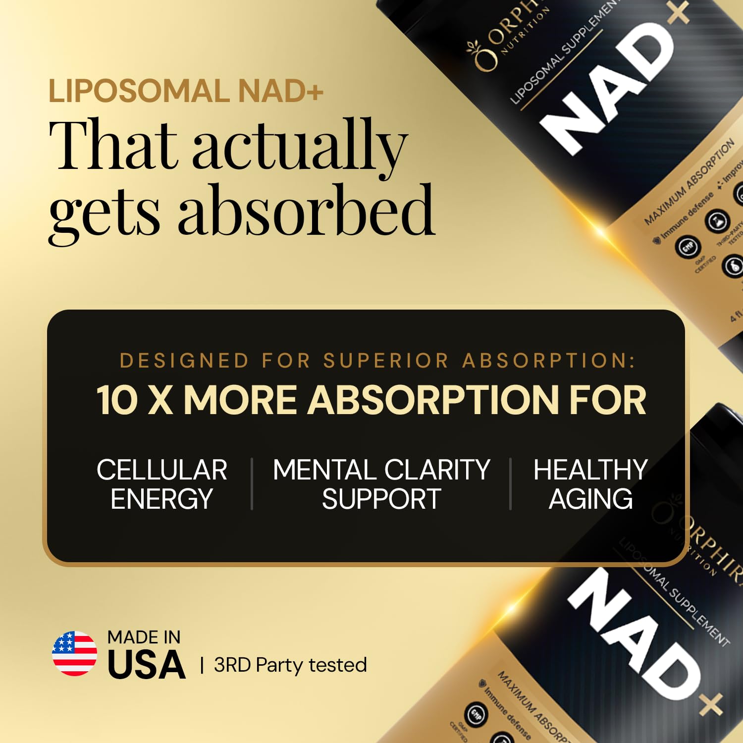 Orphira Liquid Liposomal NAD+ Supplement - 10x Better Absorption for Cellular Energy, Mental Clarity, Healthy Aging & Vitality Support - Enhanced NAD Plus, Vegan, Non-GMO - 30 Servings (4 fl oz) Orphira Nutrition buy supplements canada