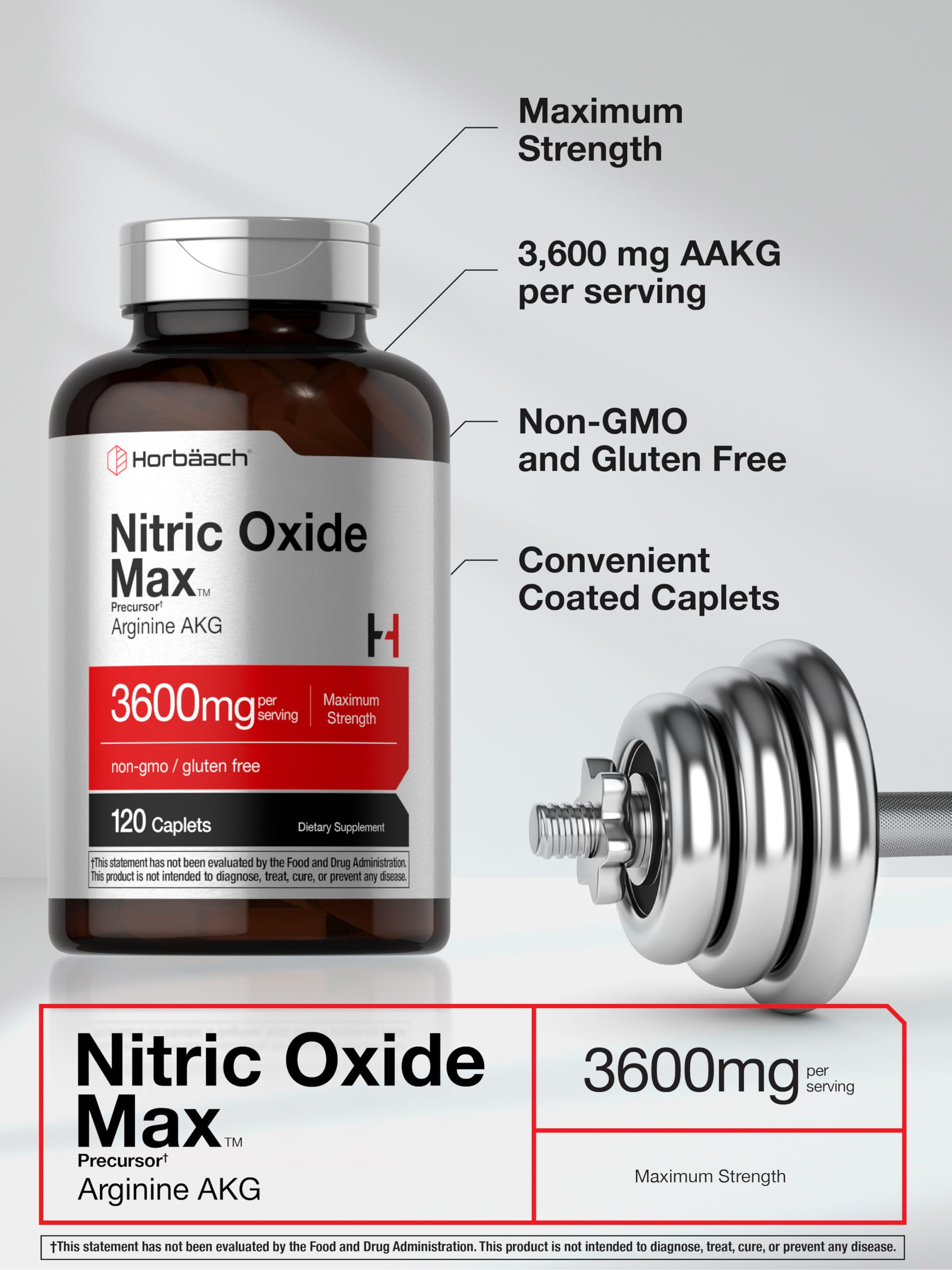 Horbäach Nitric Oxide Max 3600mg | 120 Caplets | with Arginine AAKG for Men and Women | Vegetarian, Non-GMO Horbäach buy supplements canada