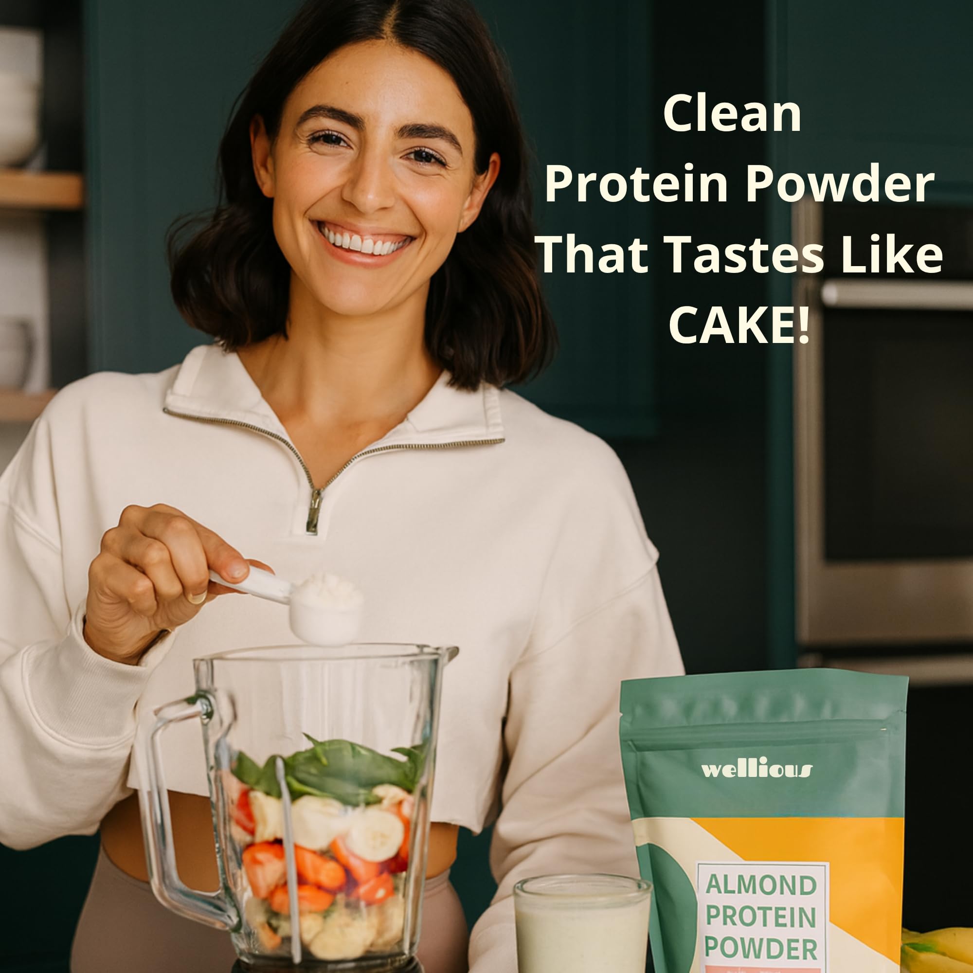 wellious Almond Protein Powder (Unflavored, Unsweetened) - 18 Grams of Pure Healthiest Vegan Protein for Women & Men | Soy-Free & Gut Friendly Protein wellious buy supplements canada