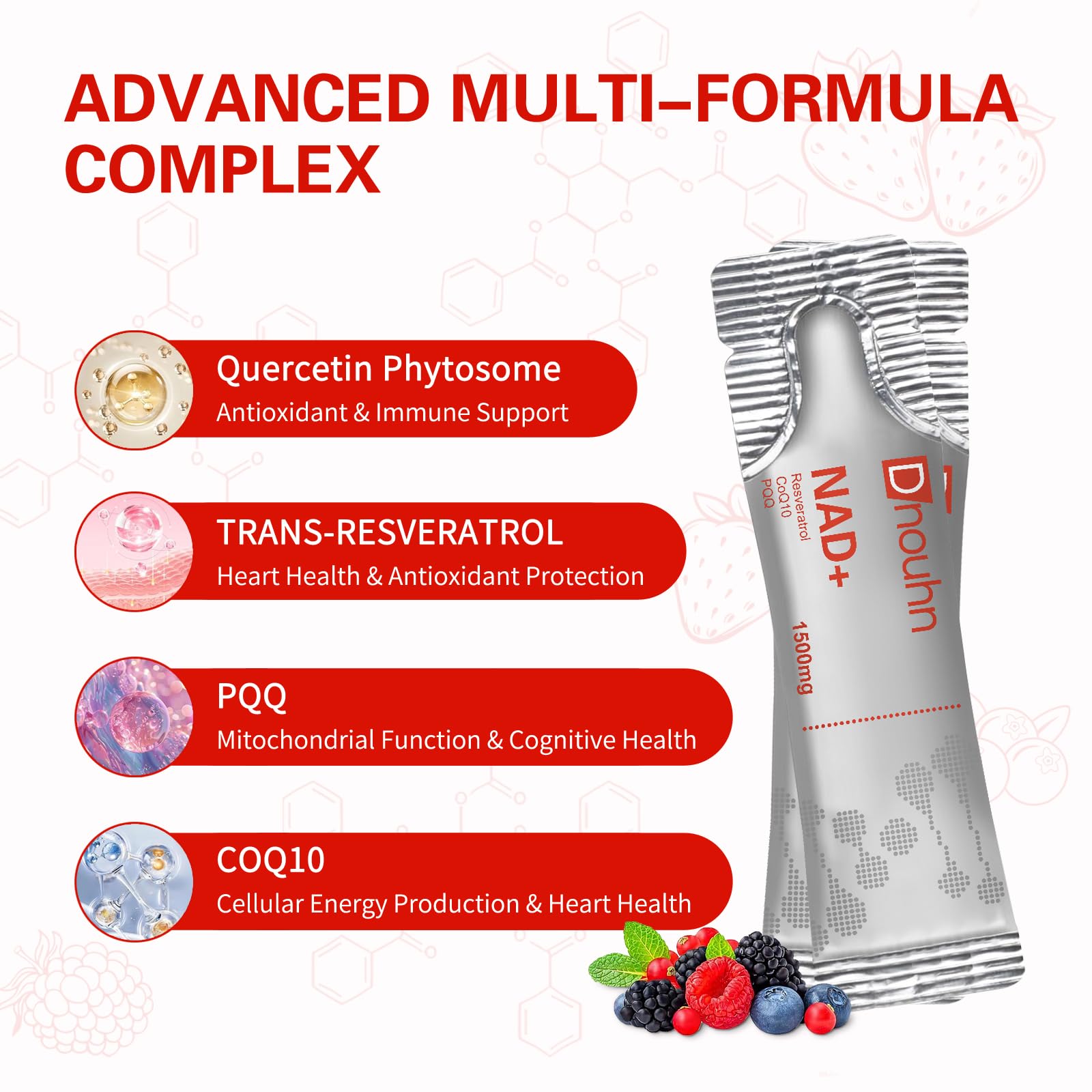 DNOUHN NAD Liquid Supplement 1500mg, Nicotinamide Riboside & Resveratrol with PQQ, NAD Supplement for Women & Men, Boosts Cellular Energy, Anti-Aging, Immune, Focus, 30 Packets DNOUHN buy supplements canada